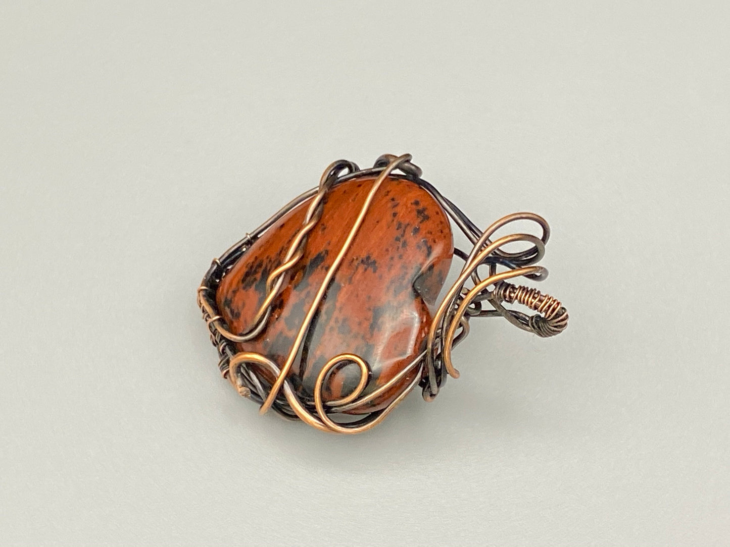 Wire Wrapped Mahogany Obsidian Heart Pendant