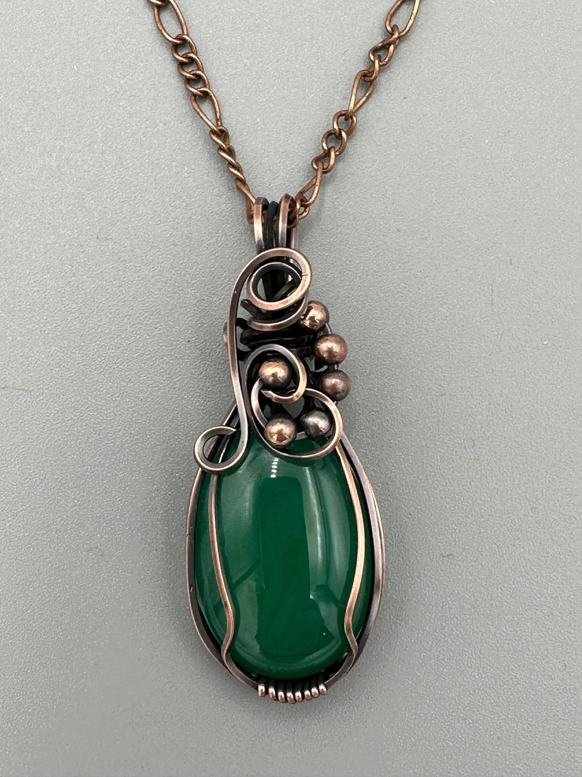 Handmade Wire Wrapped Green Agate Oval Pendant