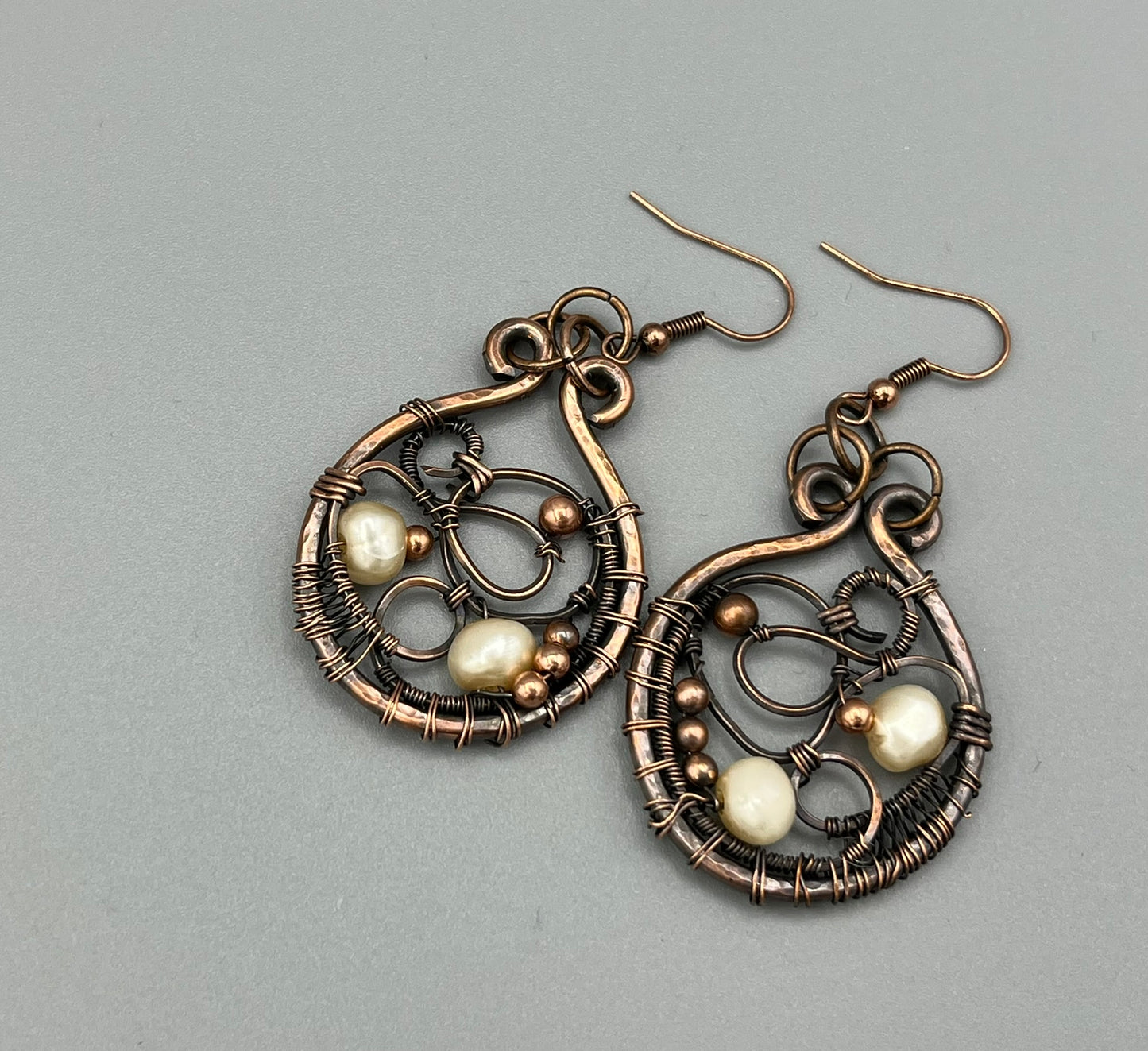 Handmade Hammered and Beaded Dangle Earrings