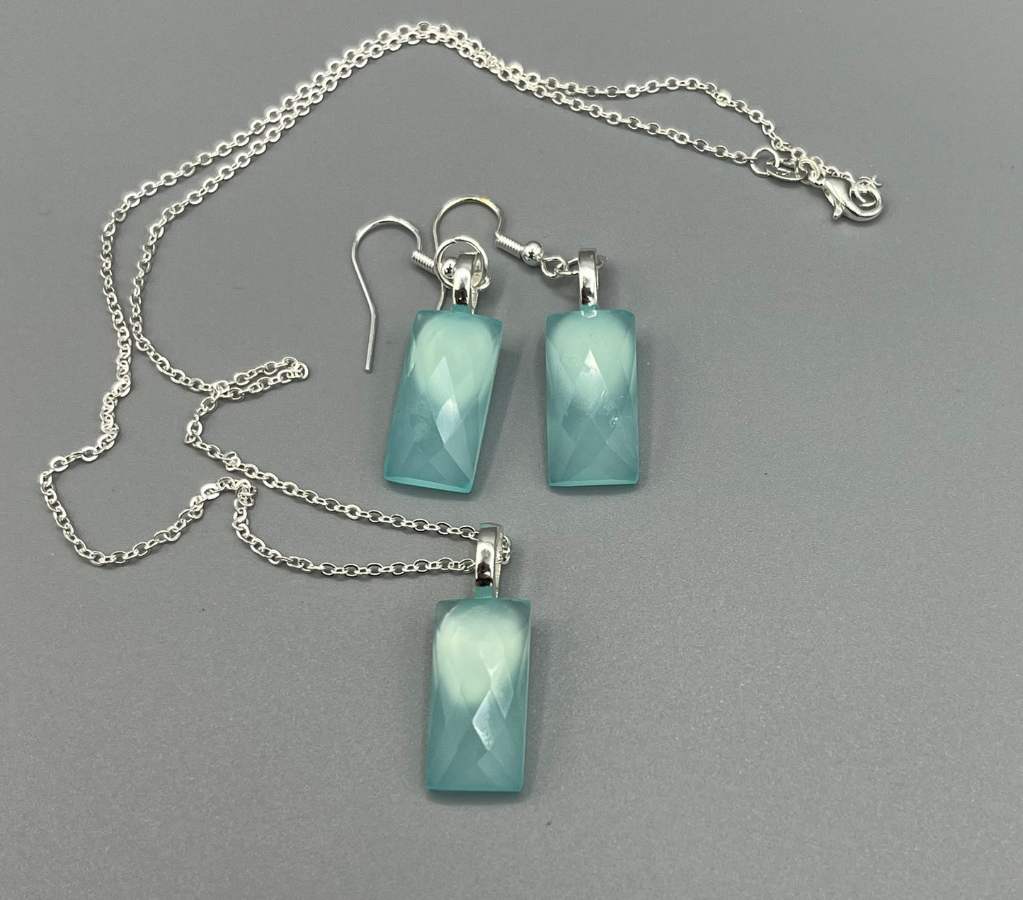 Aqua Chalcedony Necklace and Earring Set | Pendant and Dangle Earrings