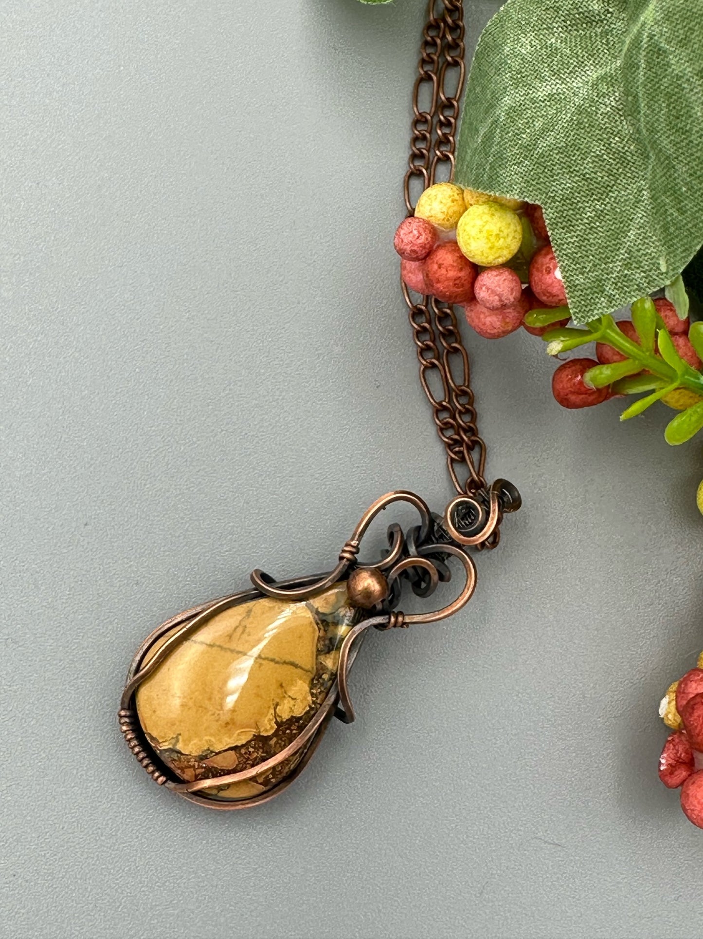 Handmade Wire Wrapped Maligano Jasper Teardrop Pendant