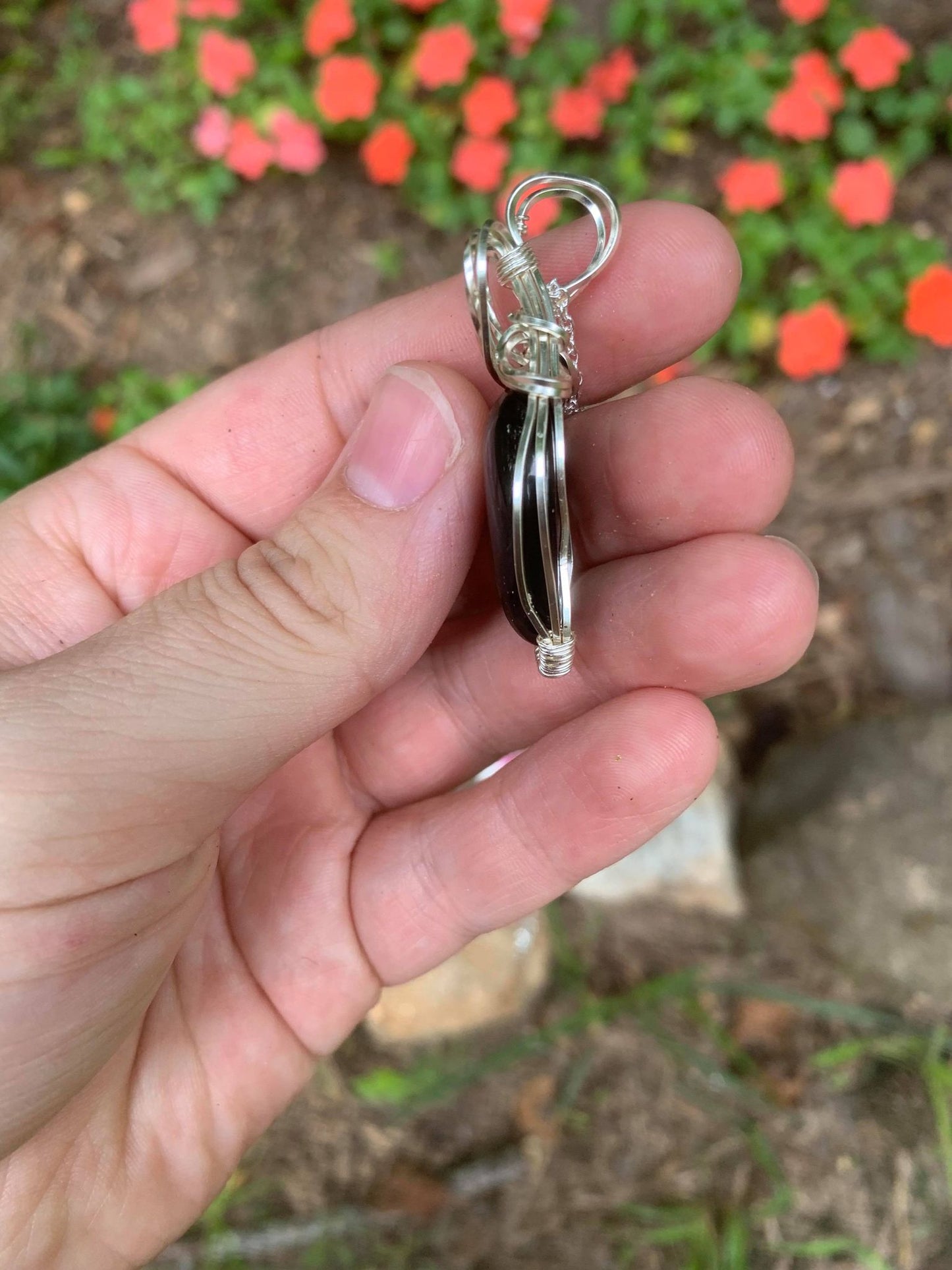 Black Onyx Wire Wrapped Teardrop Pendant