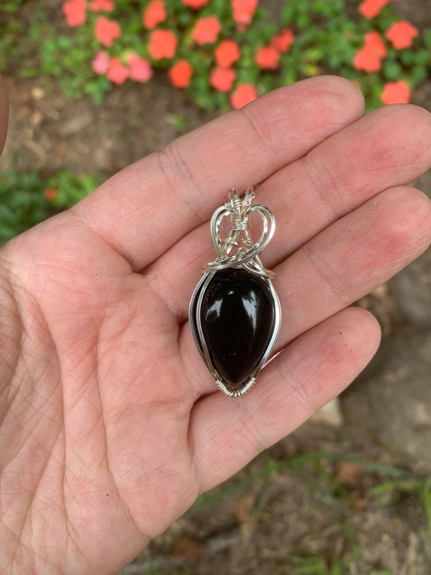 Black Onyx Wire Wrapped Teardrop Pendant