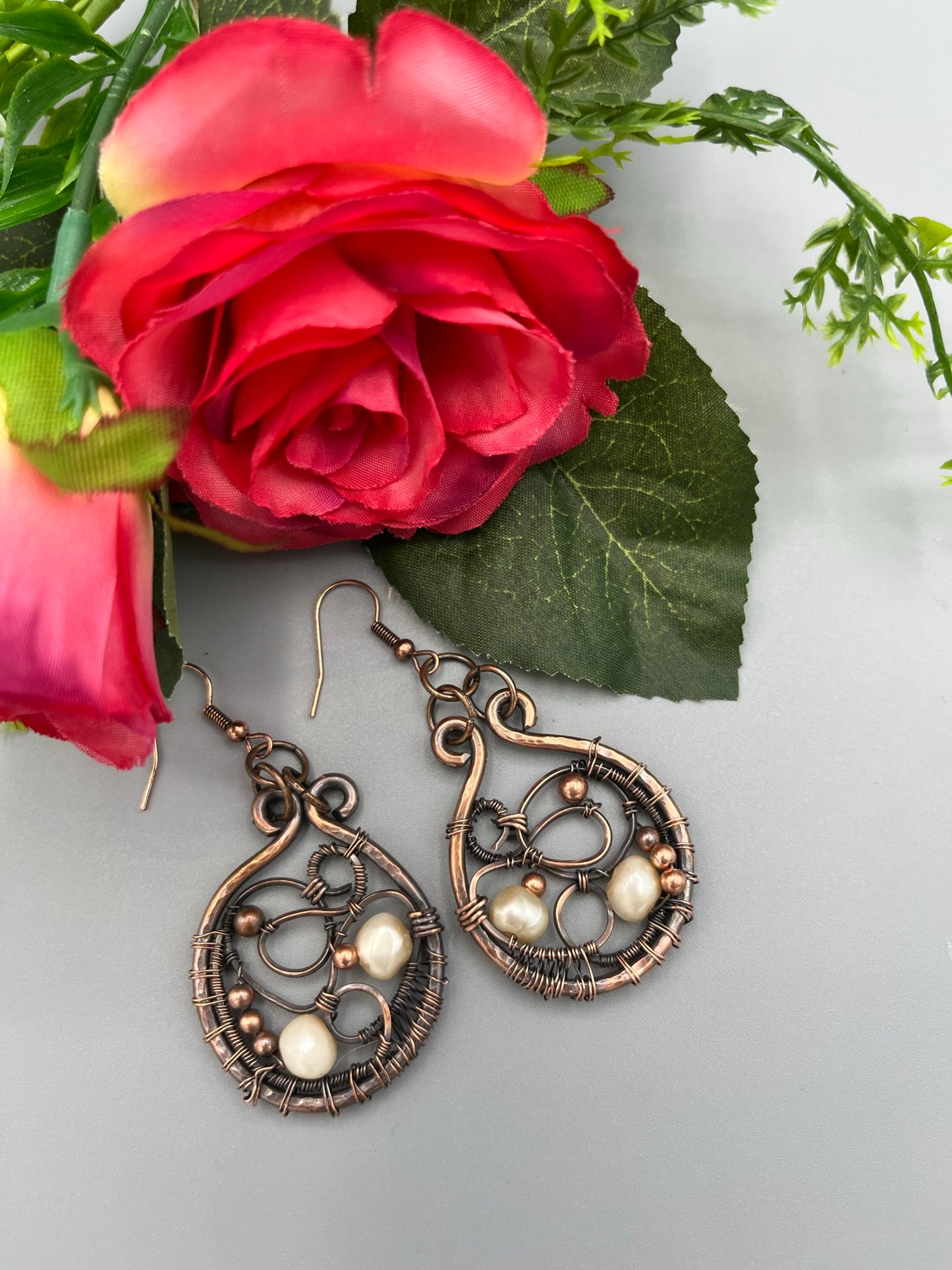 Handmade Hammered and Beaded Dangle Earrings