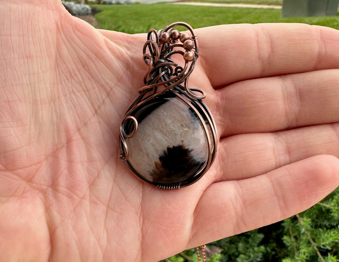 Black And White Handmade Wire Wrapped Pendant
