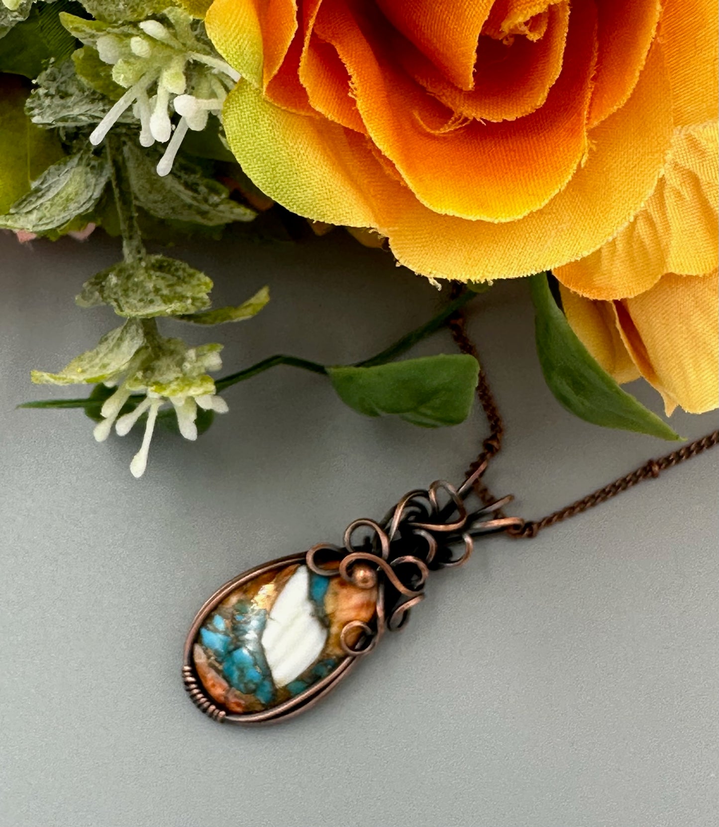 Vibrant Copper Turquoise Mohave Teardrop Handmade Wire Wrapped Pendant