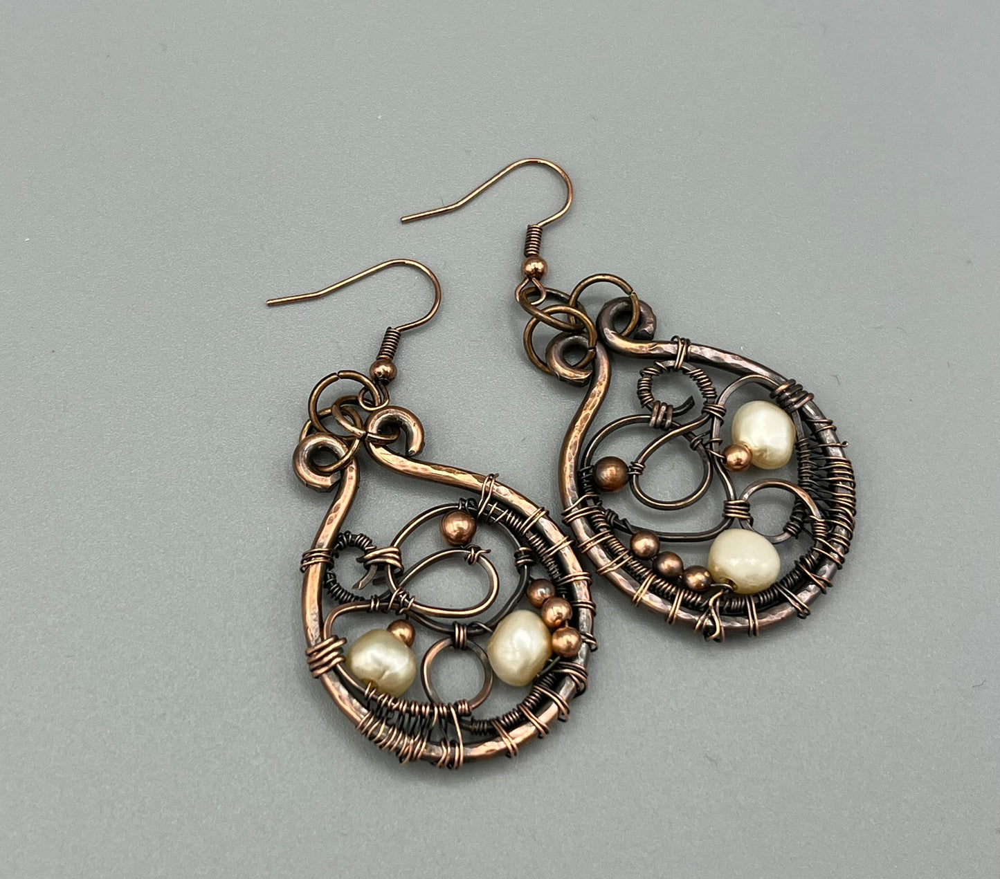 Handmade Hammered and Beaded Dangle Earrings