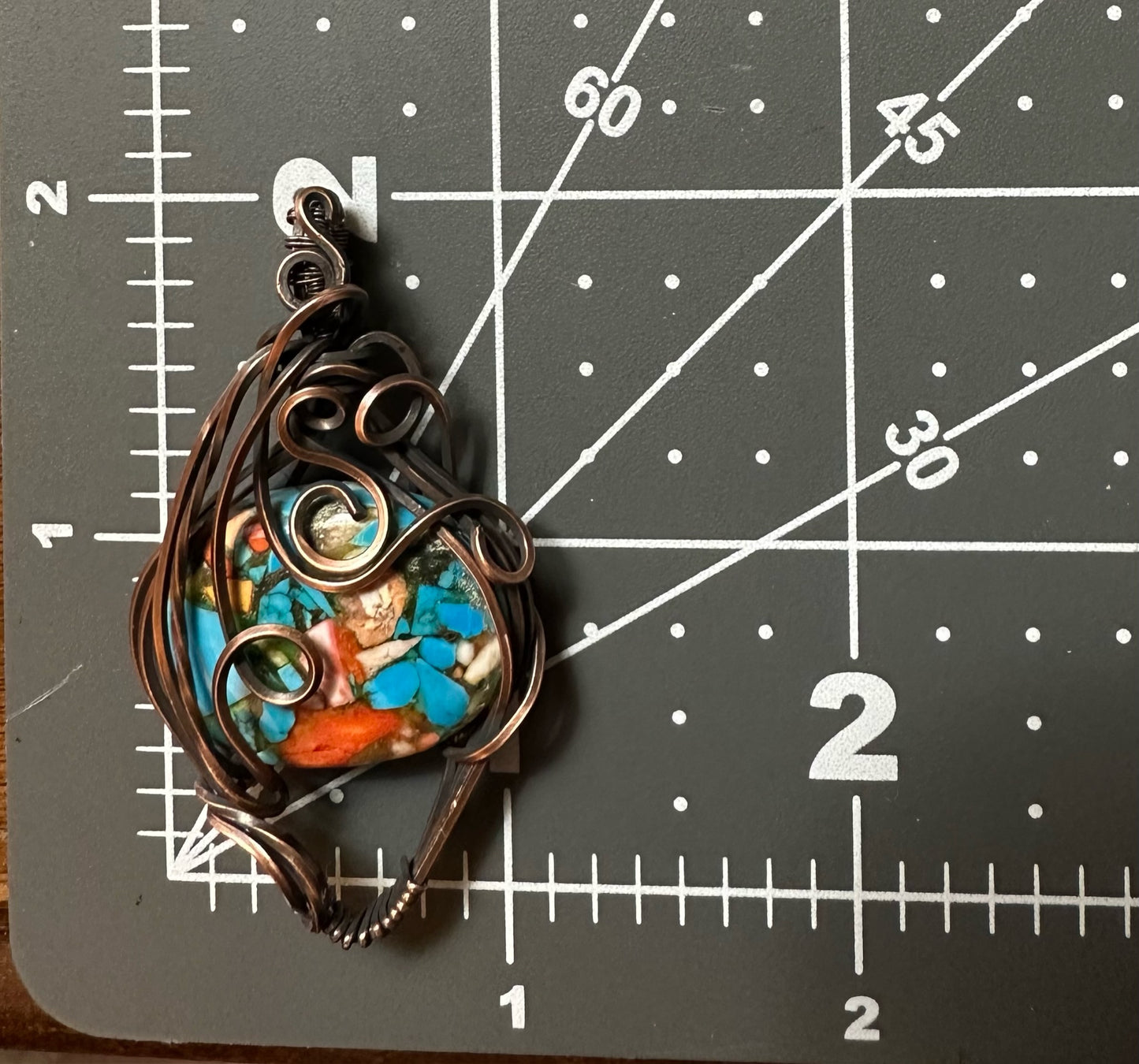 Oval Copper Turquoise Mohave Handmade Wire Wrapped Pendant
