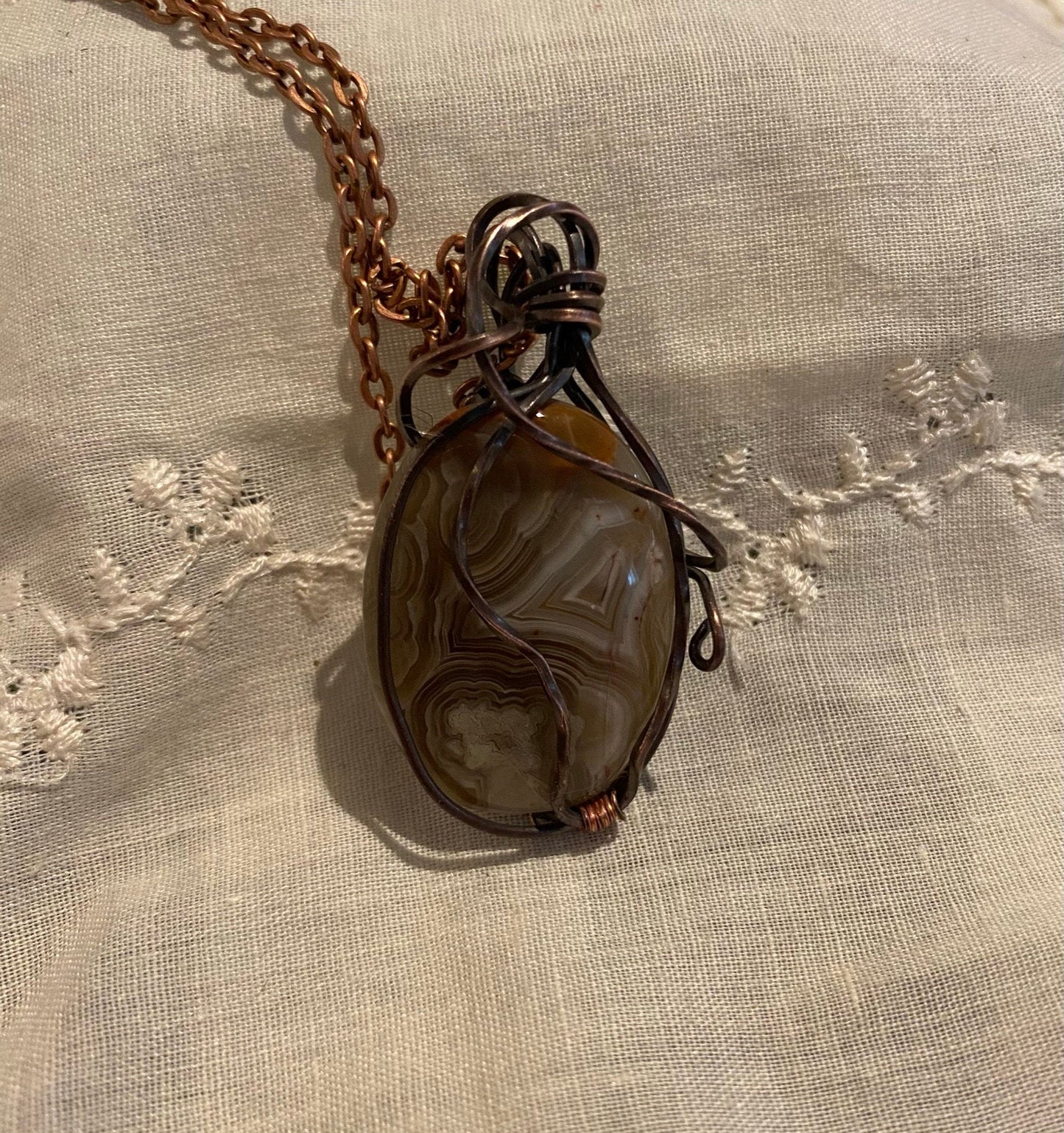 Wire Wrapped Oval Silversmith Crazy Lace Agate Pendant