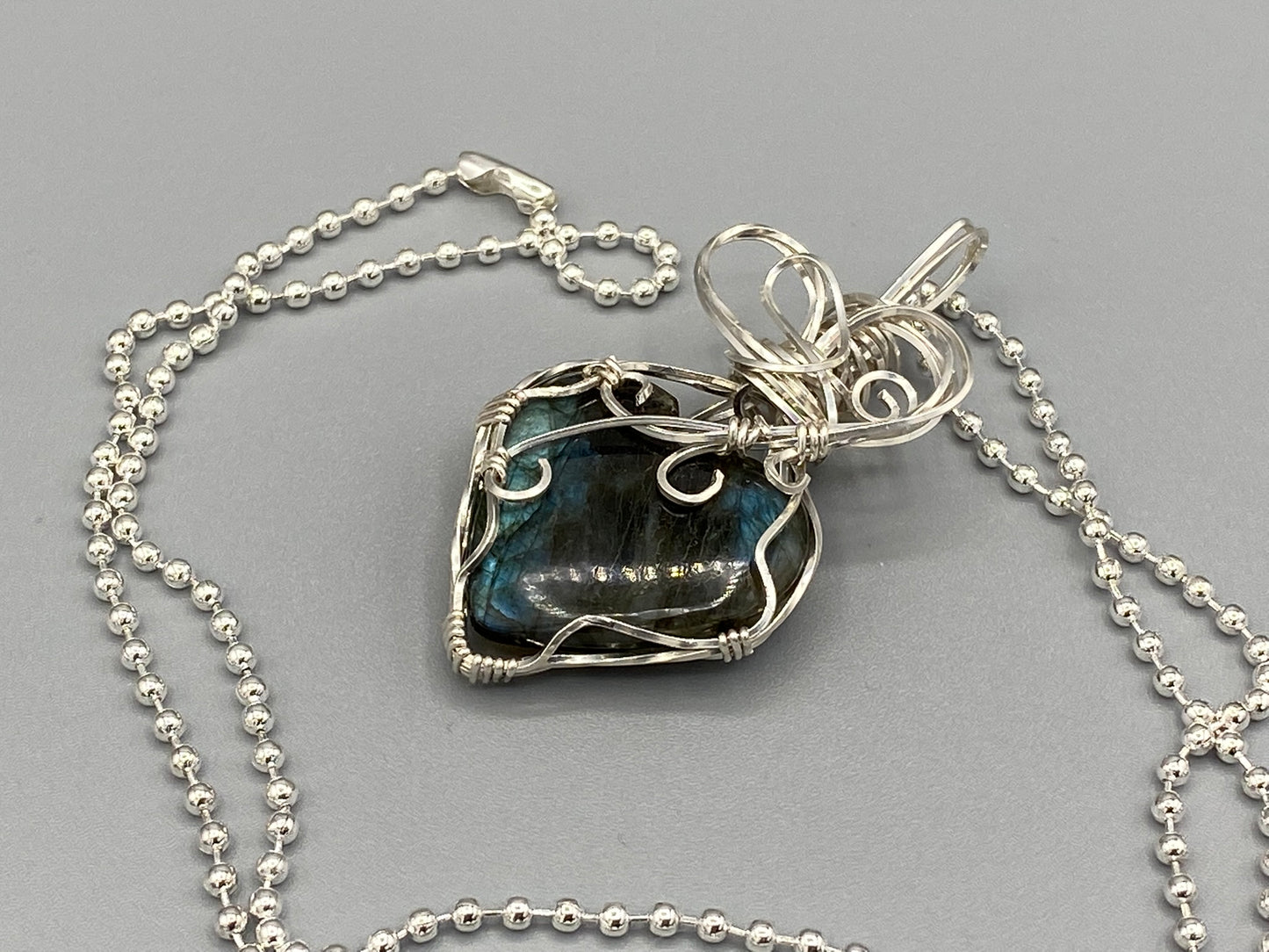 Labradorite Heart Shaped Wire Wrapped Pendant | Argentium Silver
