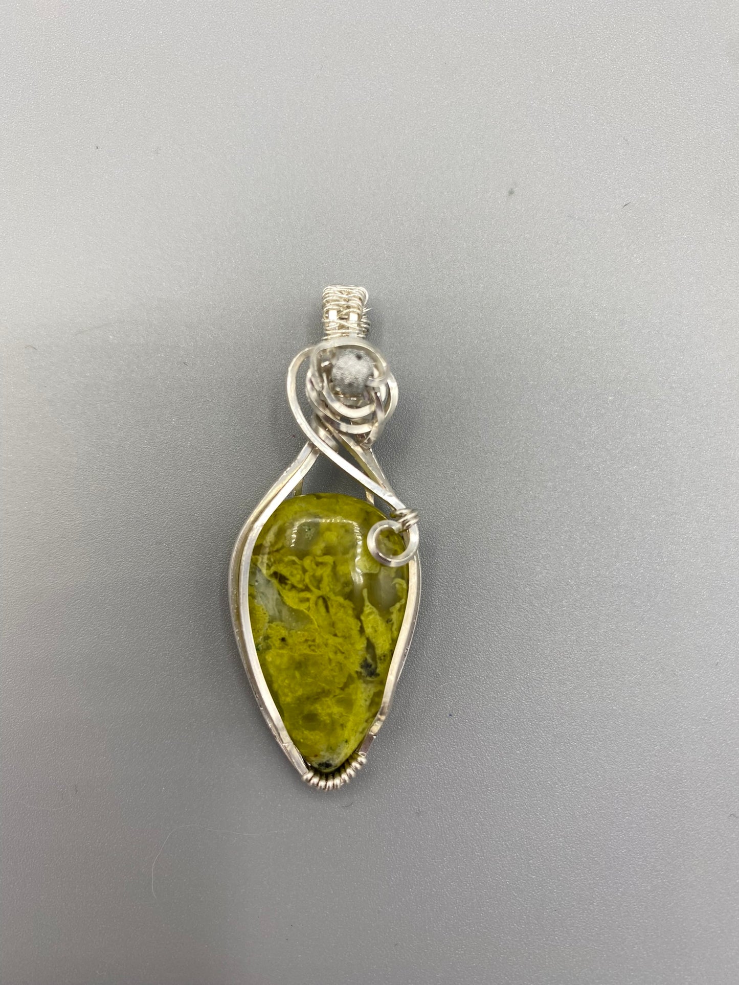 Green Jasper Teardrop Wire Wrapped in Sterling Silver