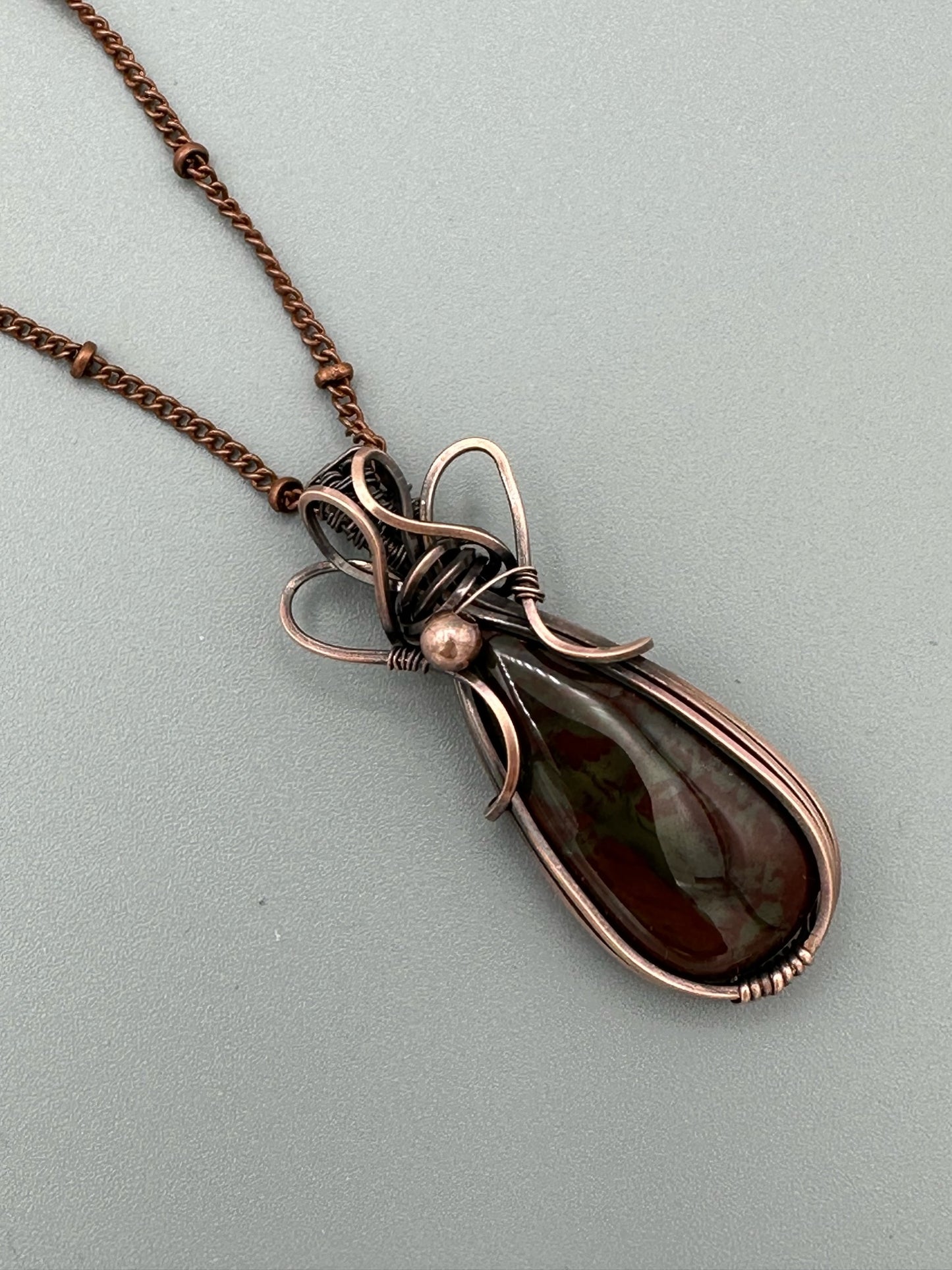 Handmade Wire Wrapped Teardrop Dragon Blood Pendant