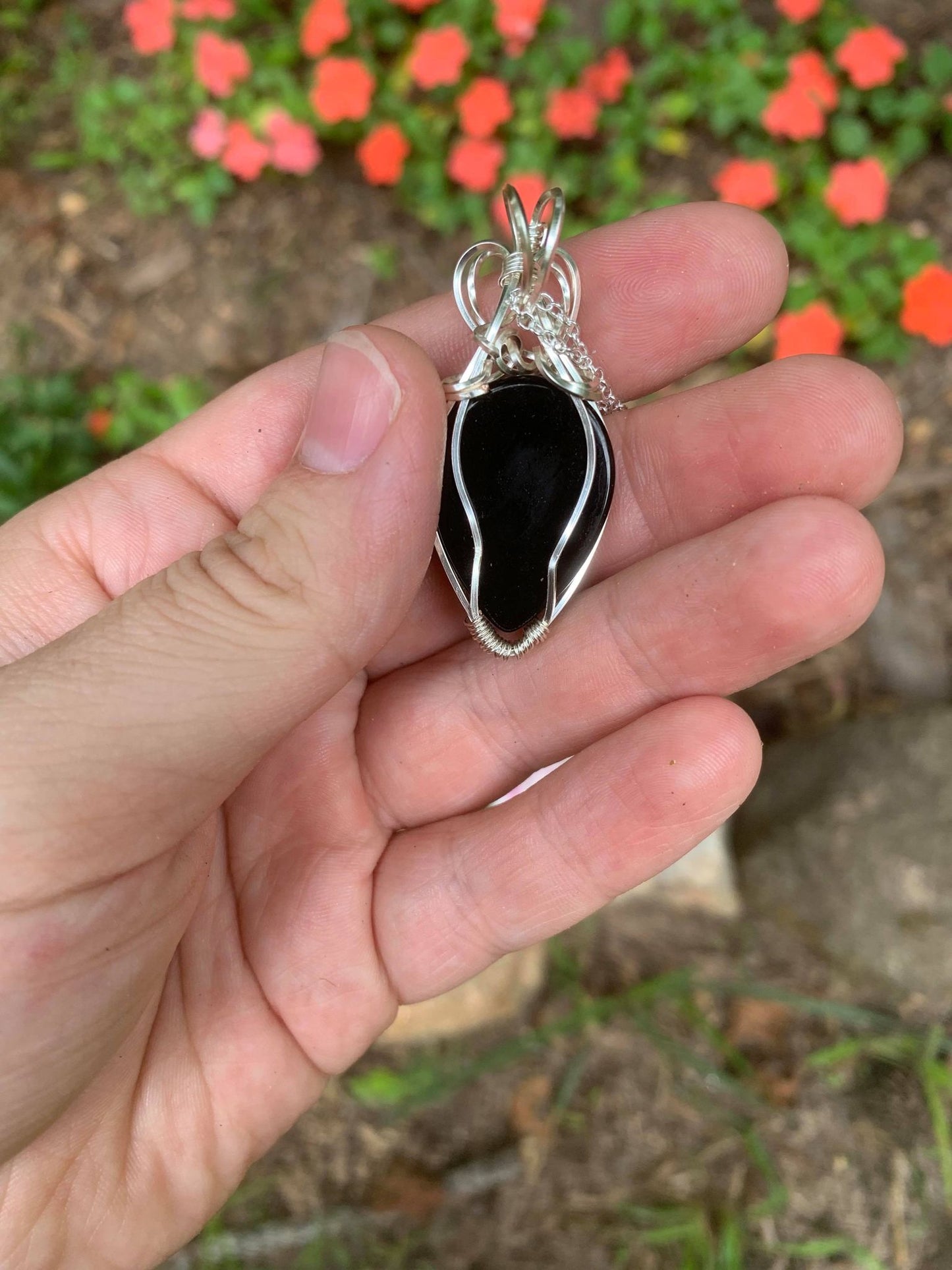 Black Onyx Wire Wrapped Teardrop Pendant