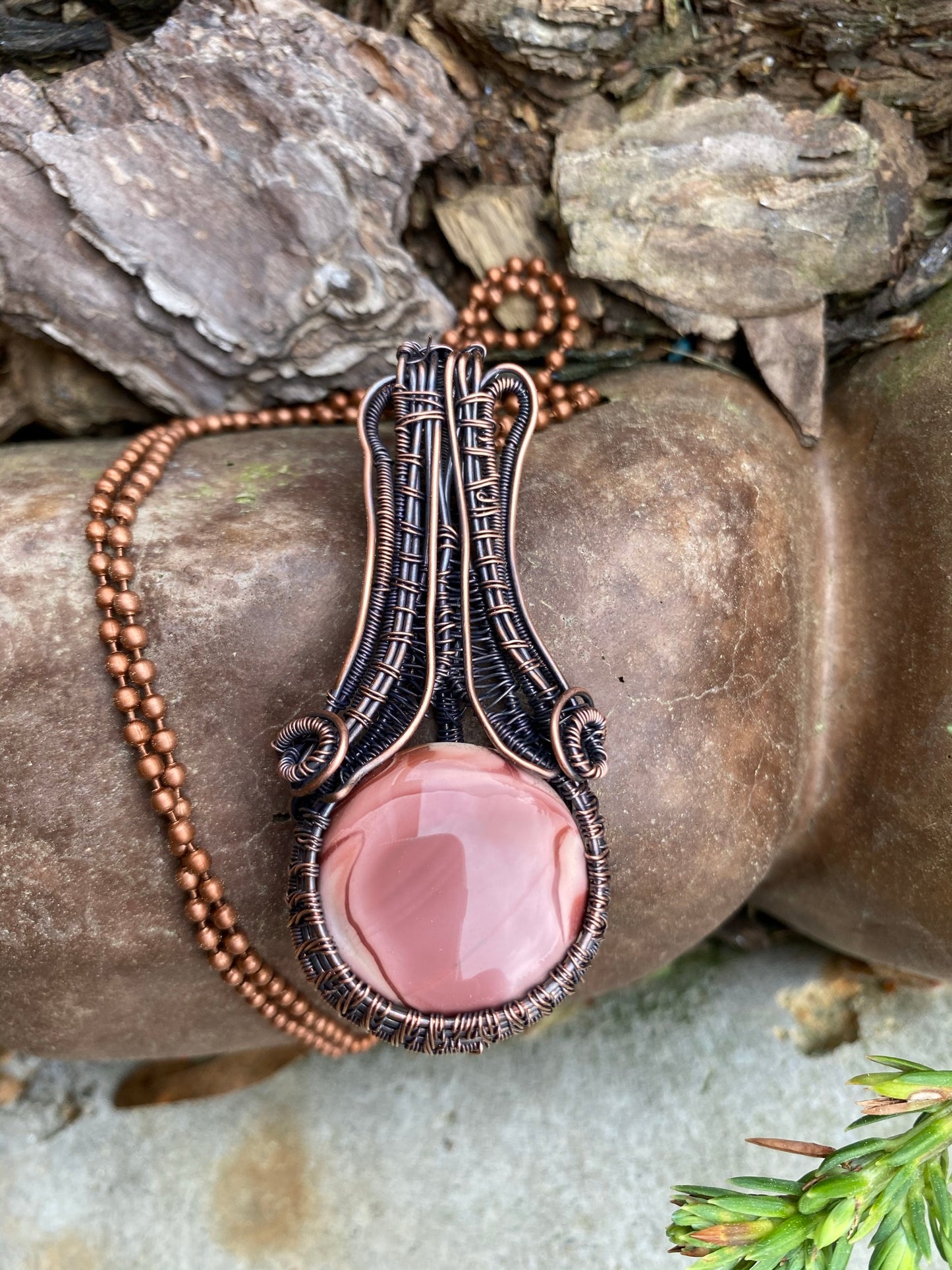 Imperial Jasper Pink Round Pendant with Tall Bail