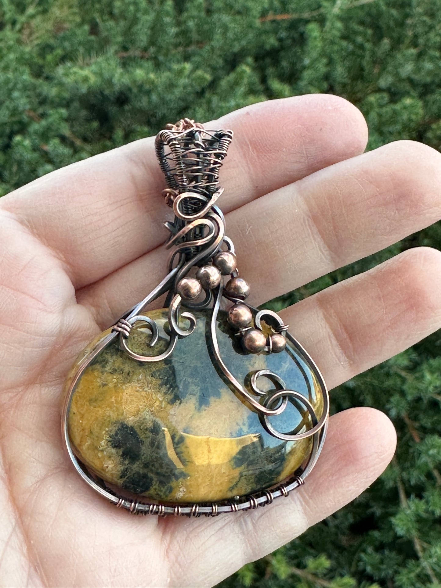 Handmade Wire Wrapped Oval Yellow Agate Pendant