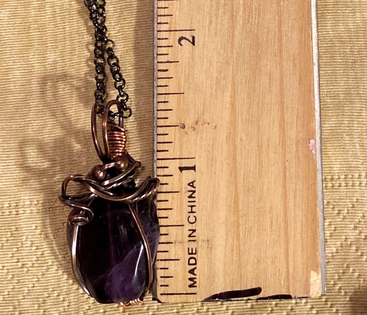Wire Wrapped Purple Beaded Pendant
