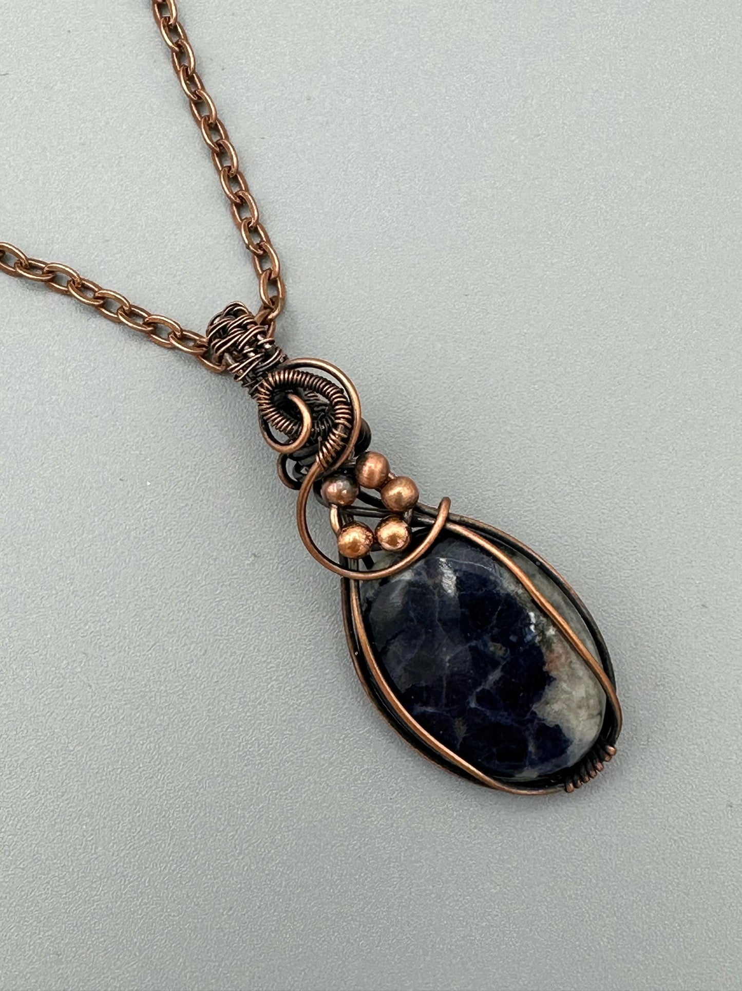 Handmade Wire Wrapped Oval Sodalite Pendant