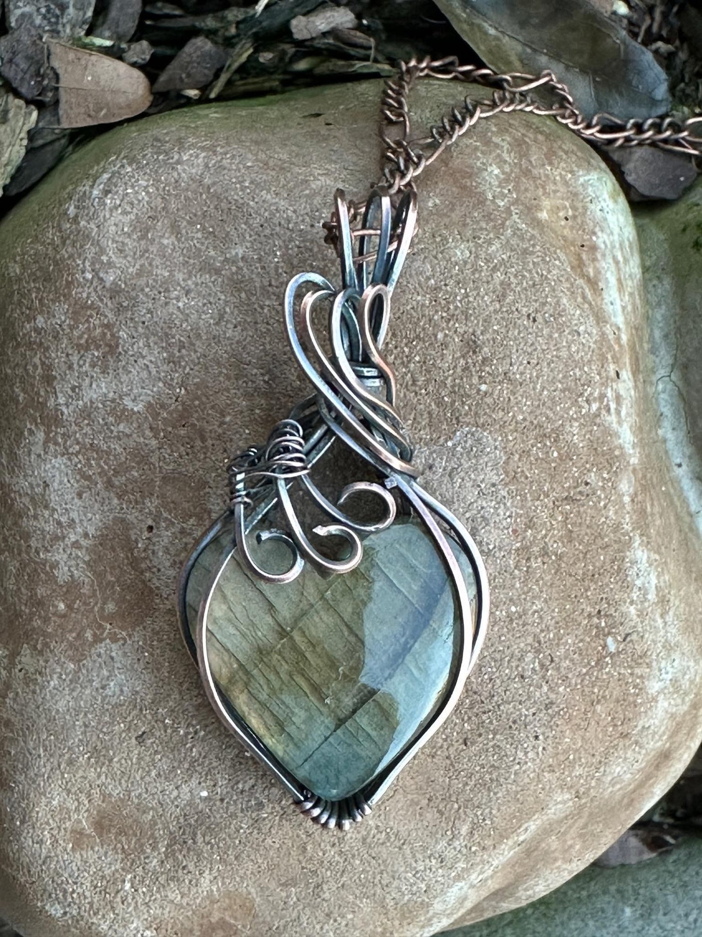 Handmade Wire Wrapped Labradorite Heart