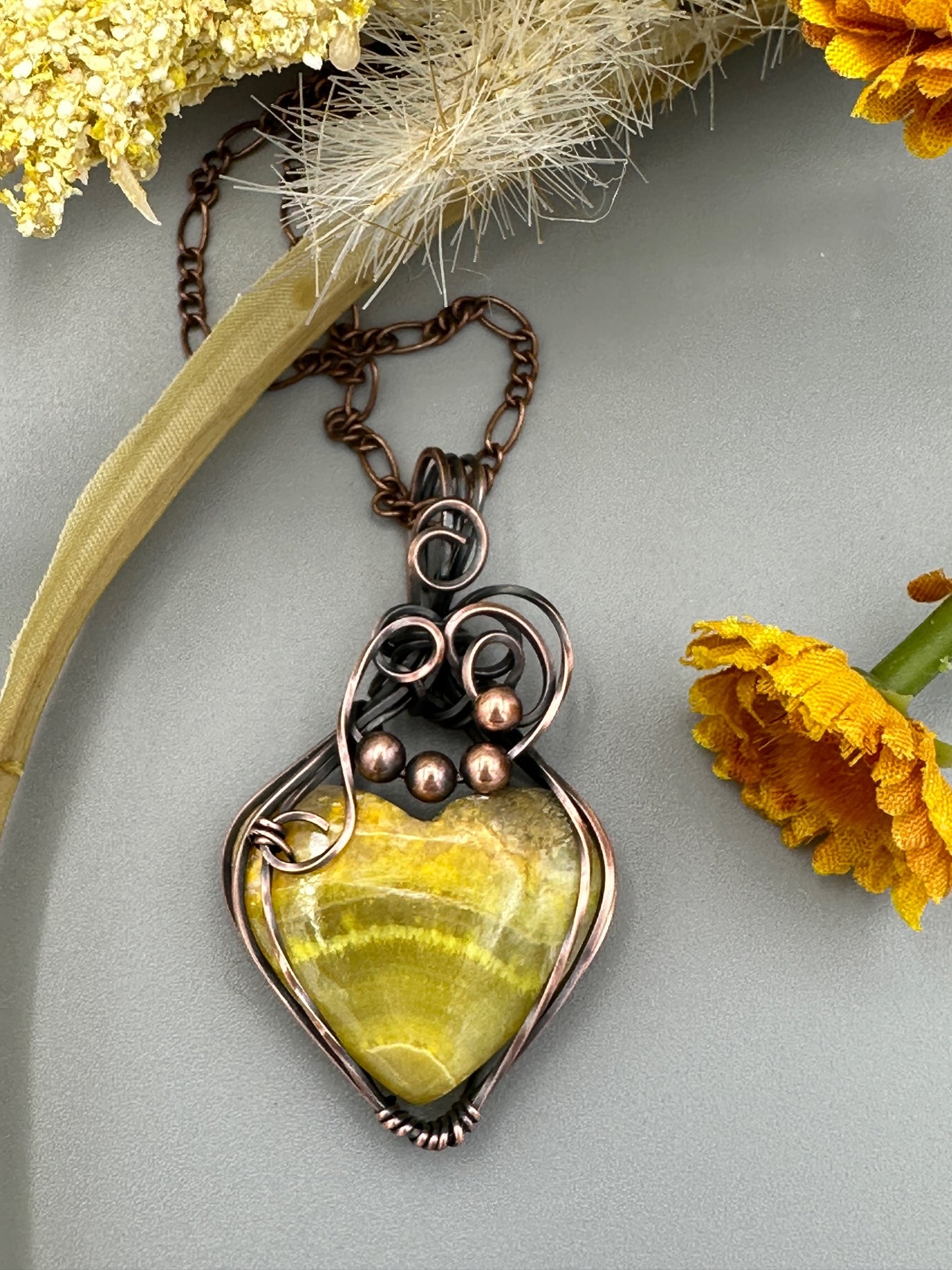 Handmade Wire Wrapped Bumblebee Jasper Heart