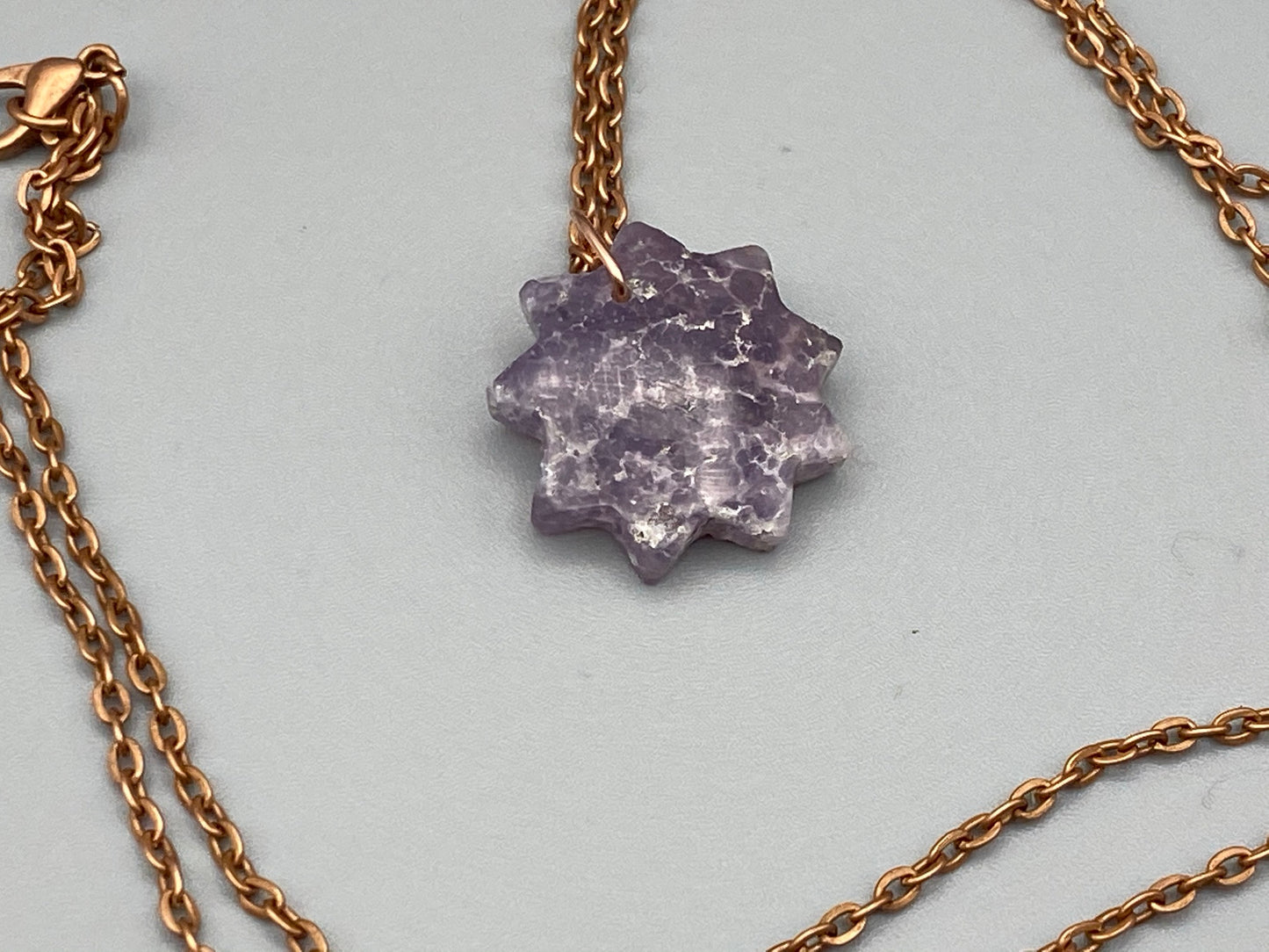 Crystal Amethyst Nine Pointed Star Pendant Necklace