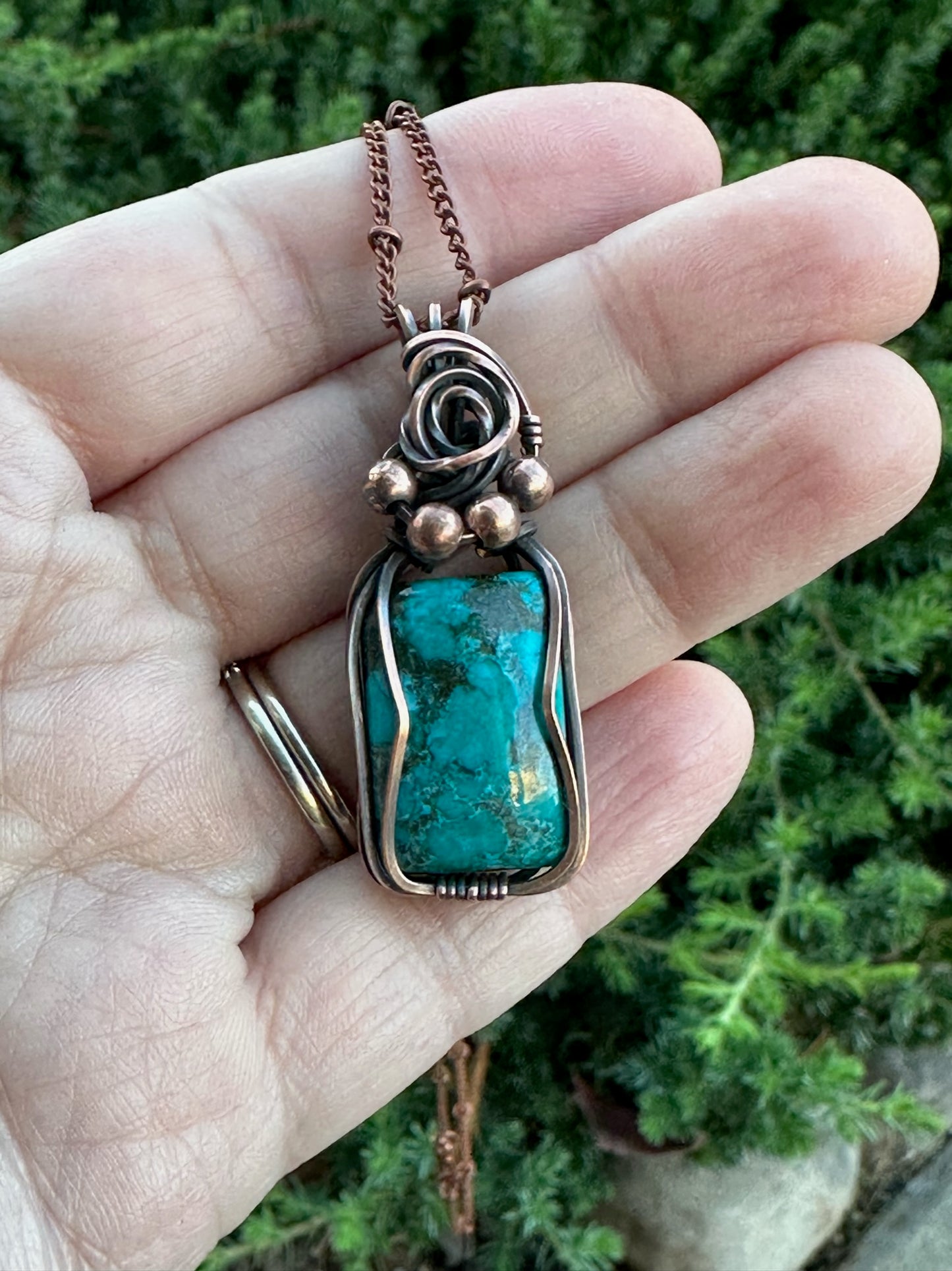 Turquoise Rectangle Handmade Wire Wrapped Pendant
