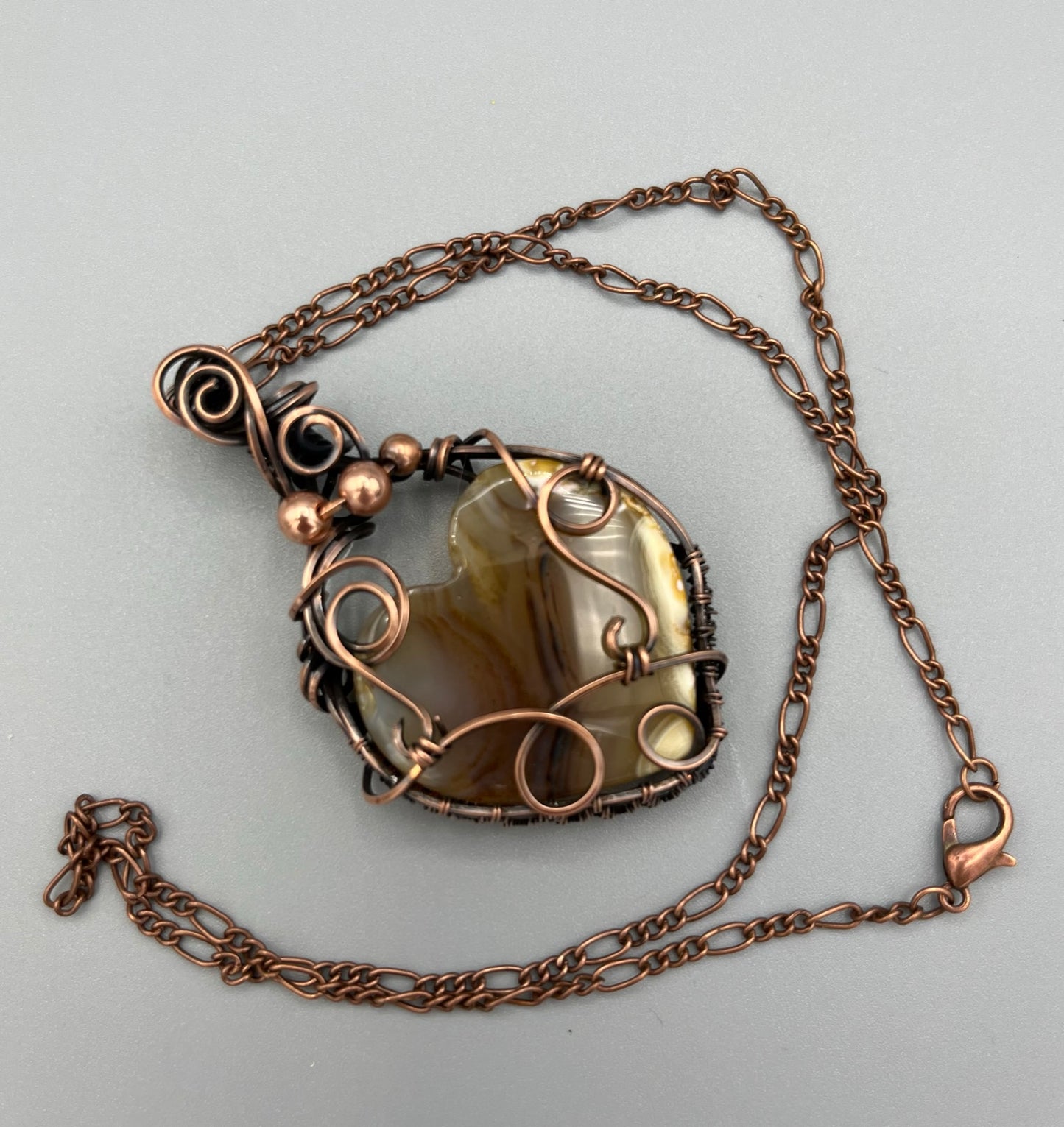 Natural Montana Agate Heart Shaped Wire Wrapped Pendant