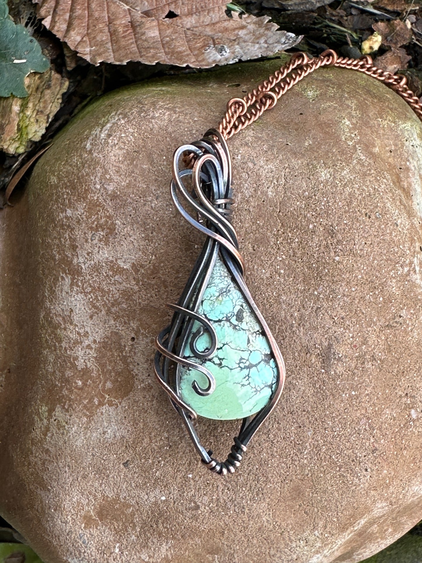 Handmade Wire Wrapped Turquoise Teardrop Pendant