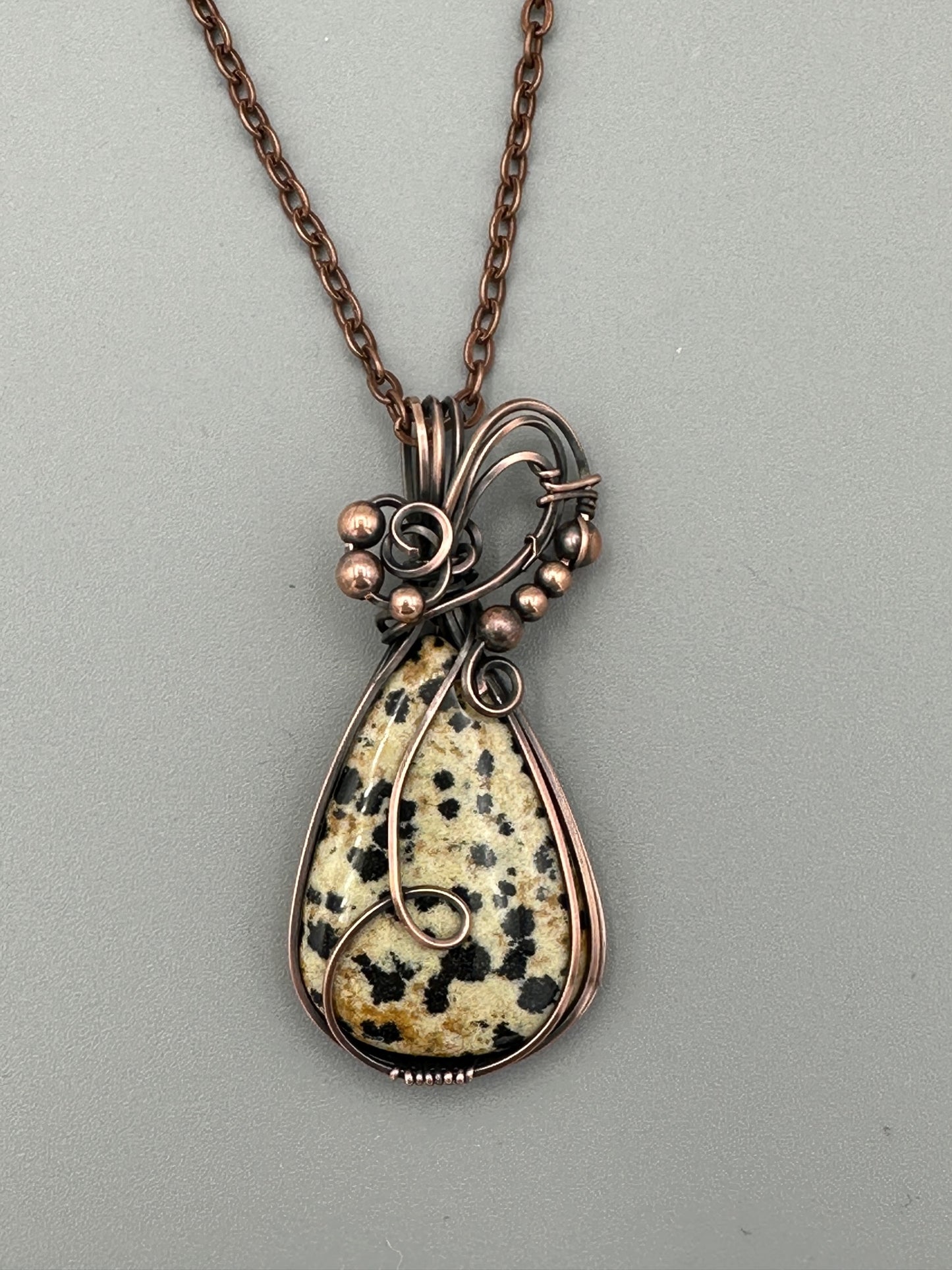 Dalmatian Jasper Teardrop Handmade Wire Wrapped Pendant