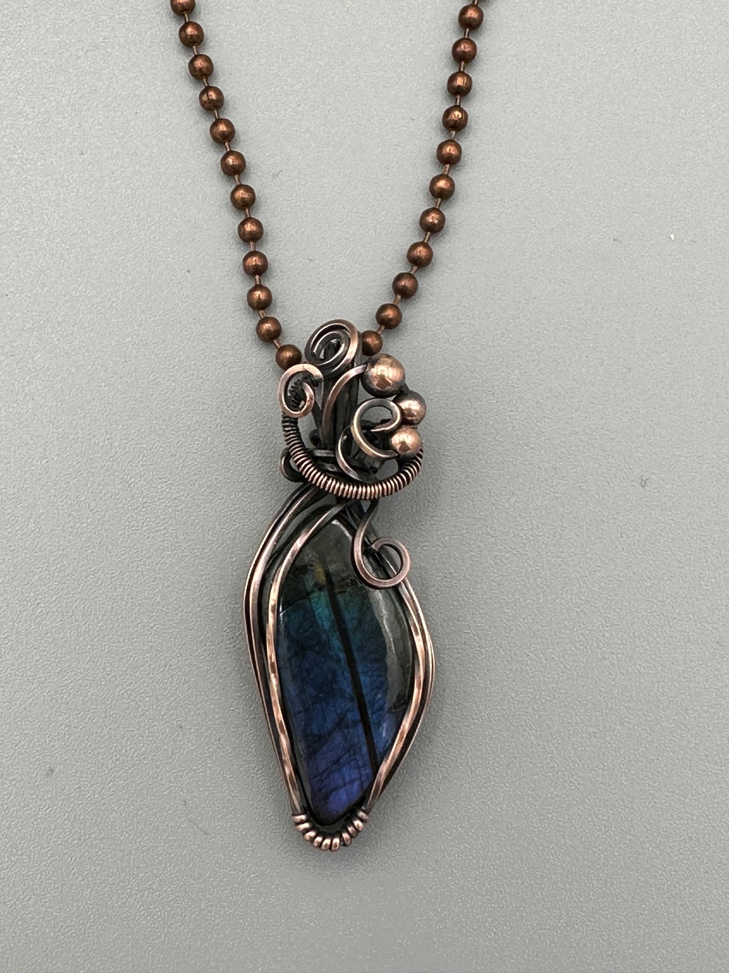 Handmade Wire Wrapped Curved Labradorite Pendant