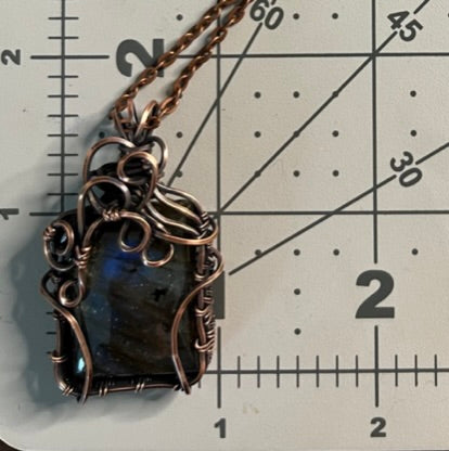 Square Blue Labradorite Wire Wrapped Pendant