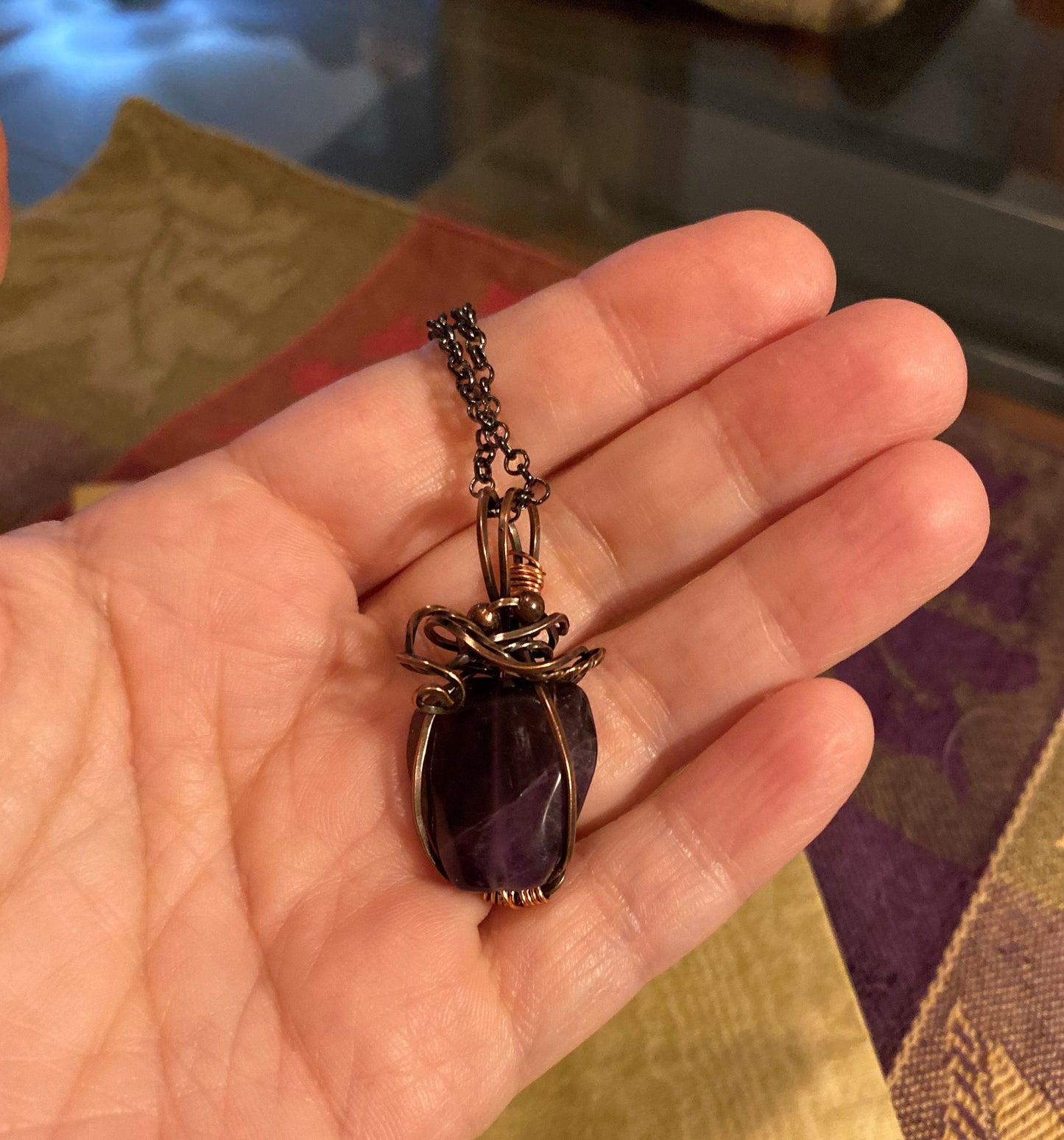 Wire Wrapped Purple Beaded Pendant