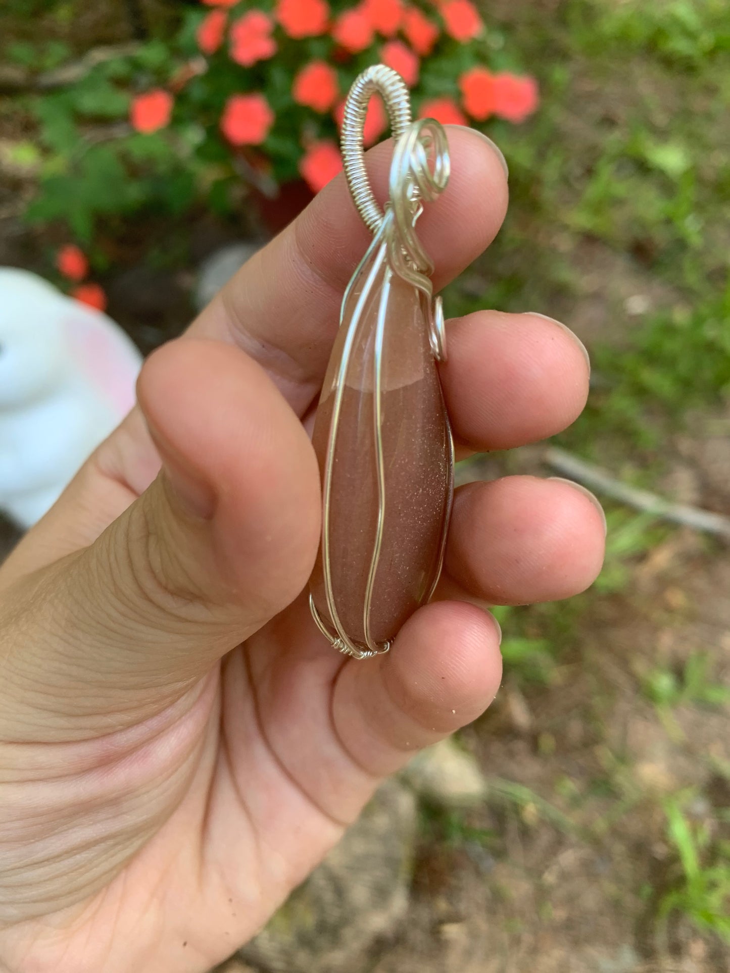 Silver Wire Wrapped Moonstone Teardrop Pendant