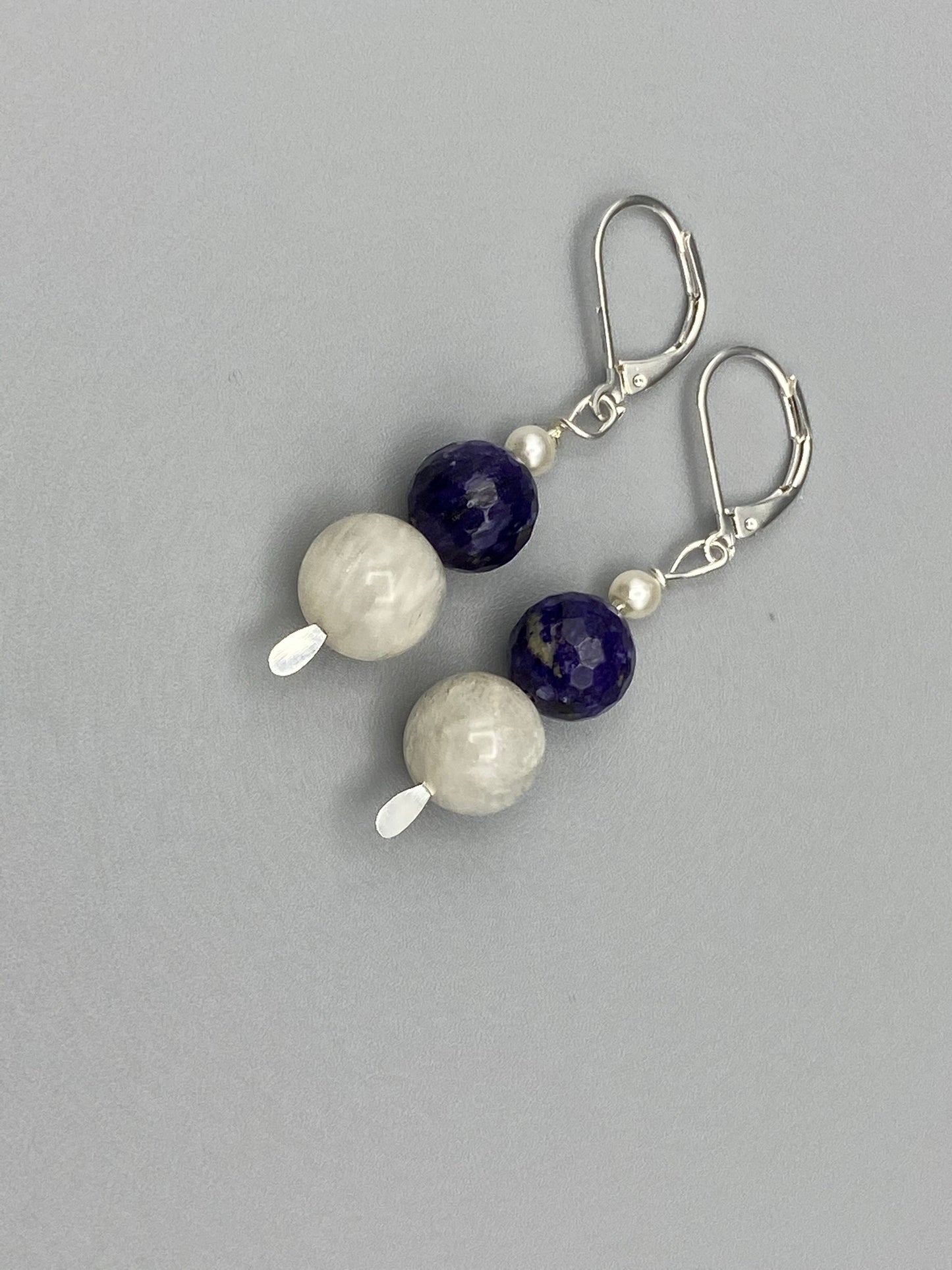 Purple and White Beaded Dangle Earrings