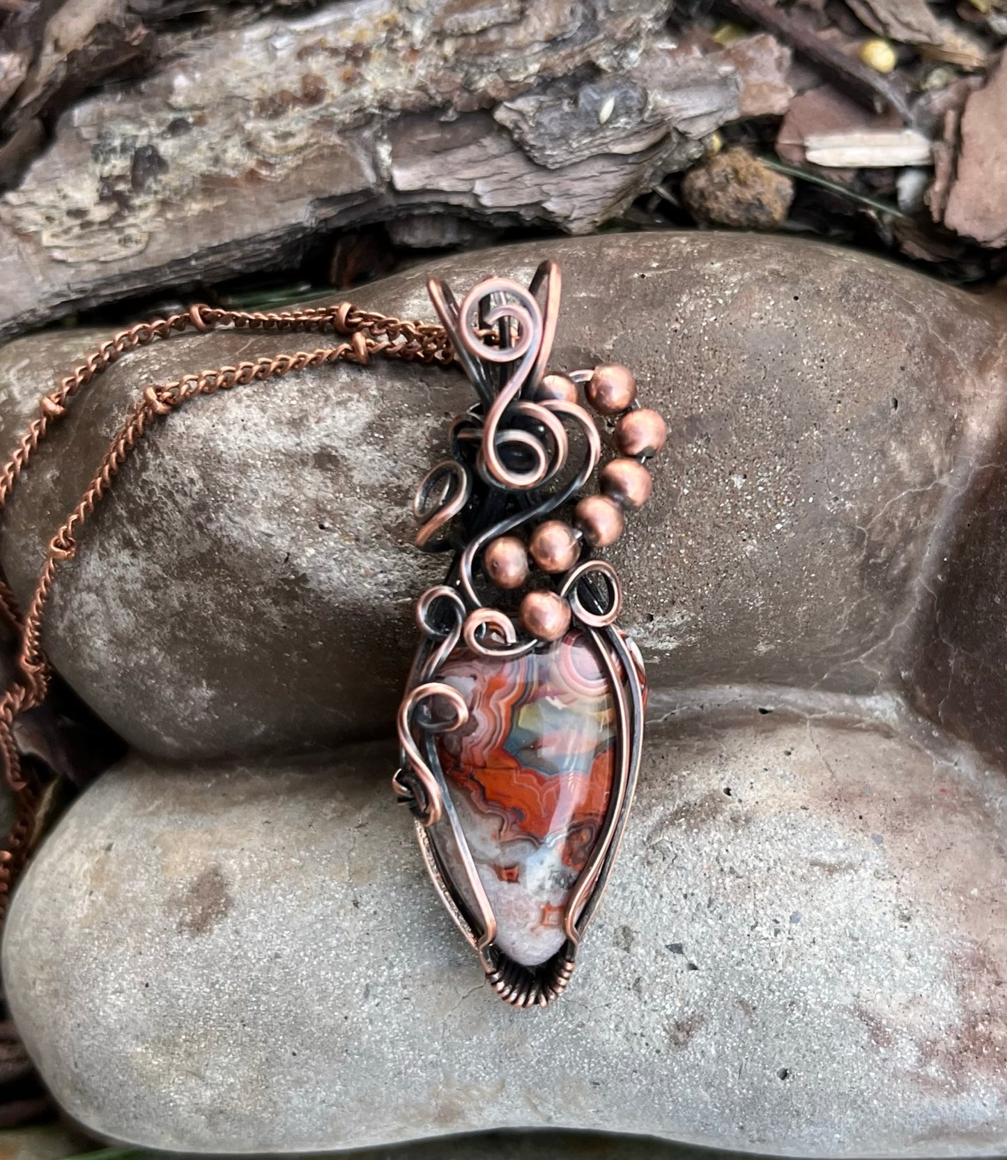 Teardrop Crazy Lace Agate Handmade Wire Wrapped Pendant