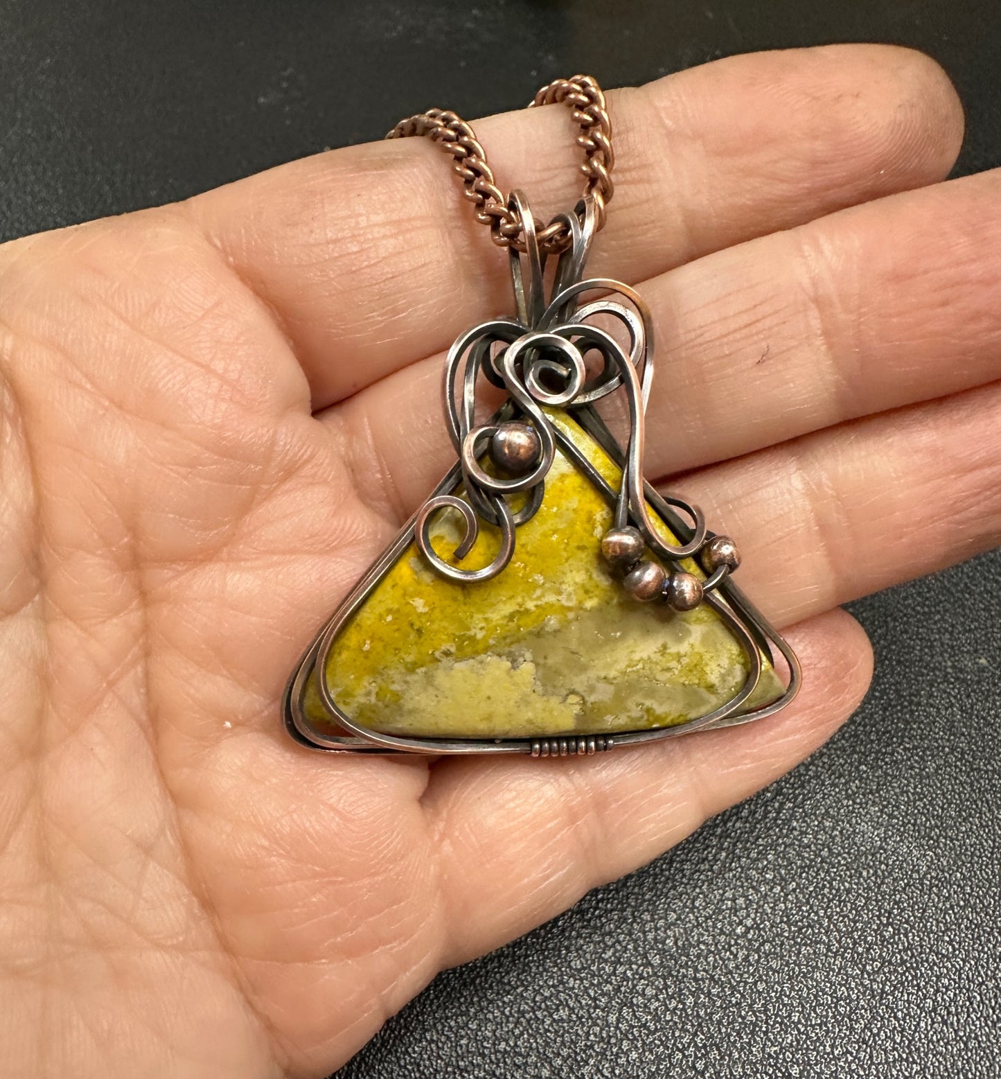 Triangular Bumblebee Jasper Handmade Wire Wrapped Pendant