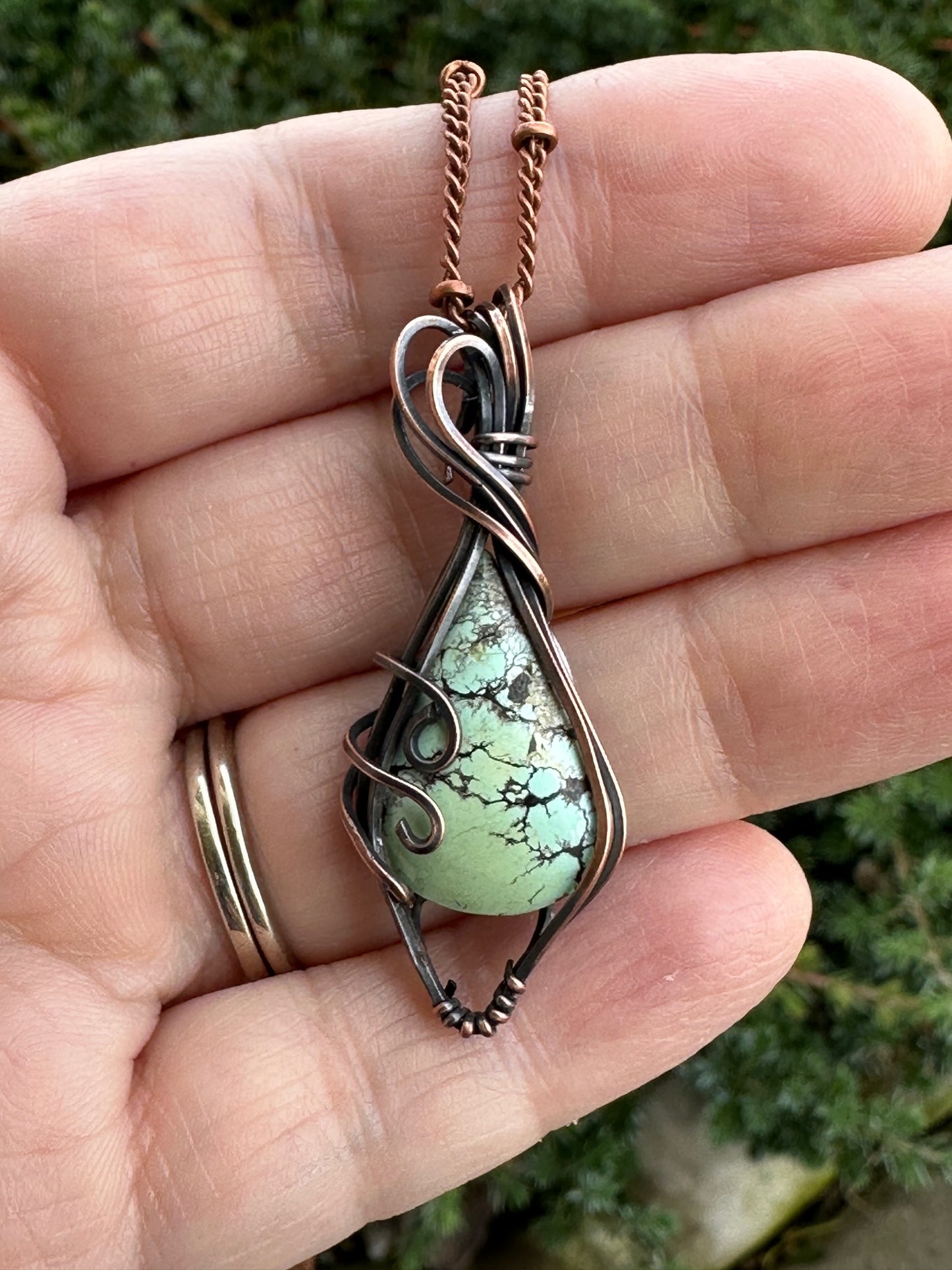 Handmade Wire Wrapped Turquoise Teardrop Pendant