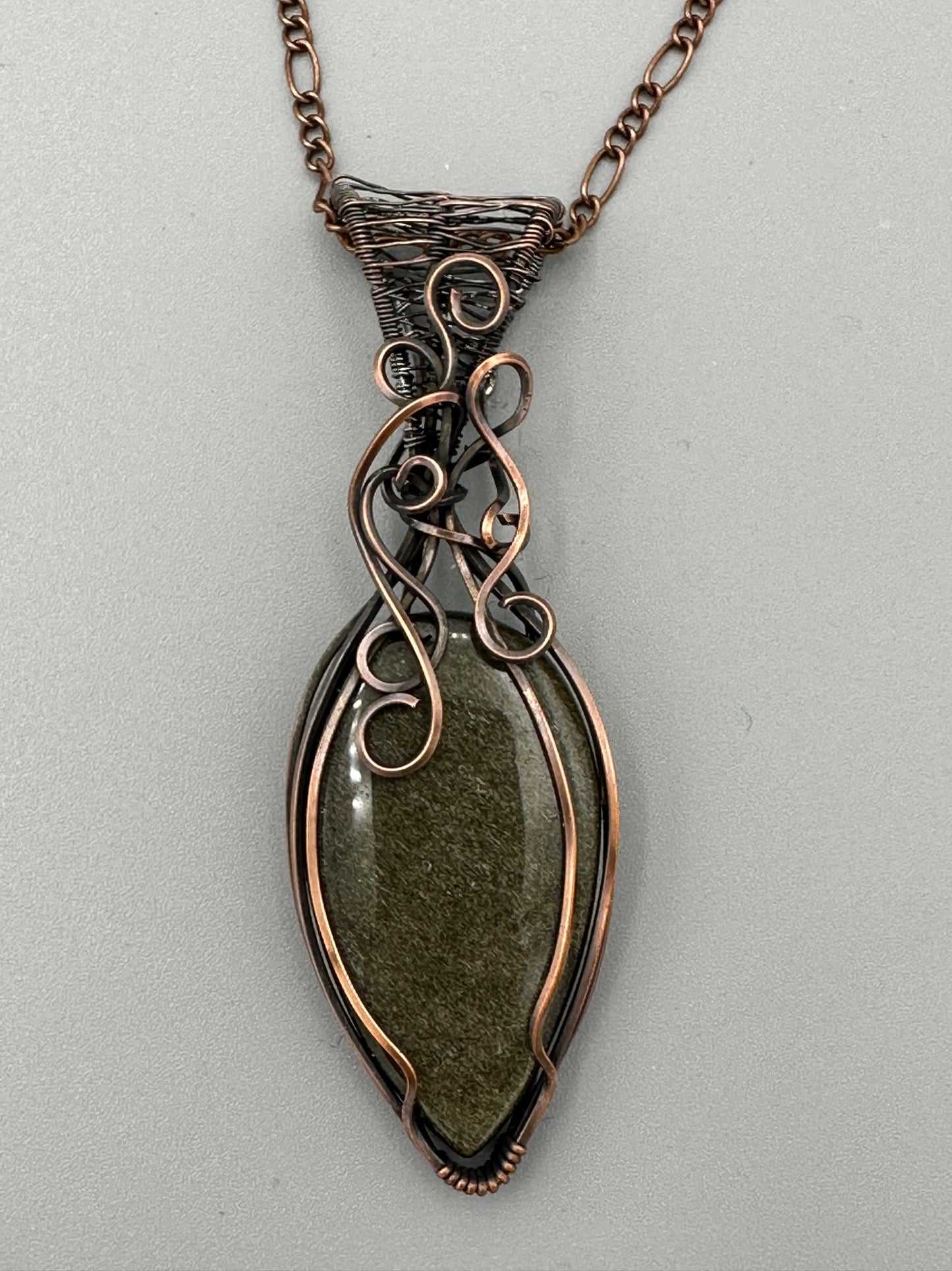 Silver Obsidian Handmade Wire Wrapped Pendant