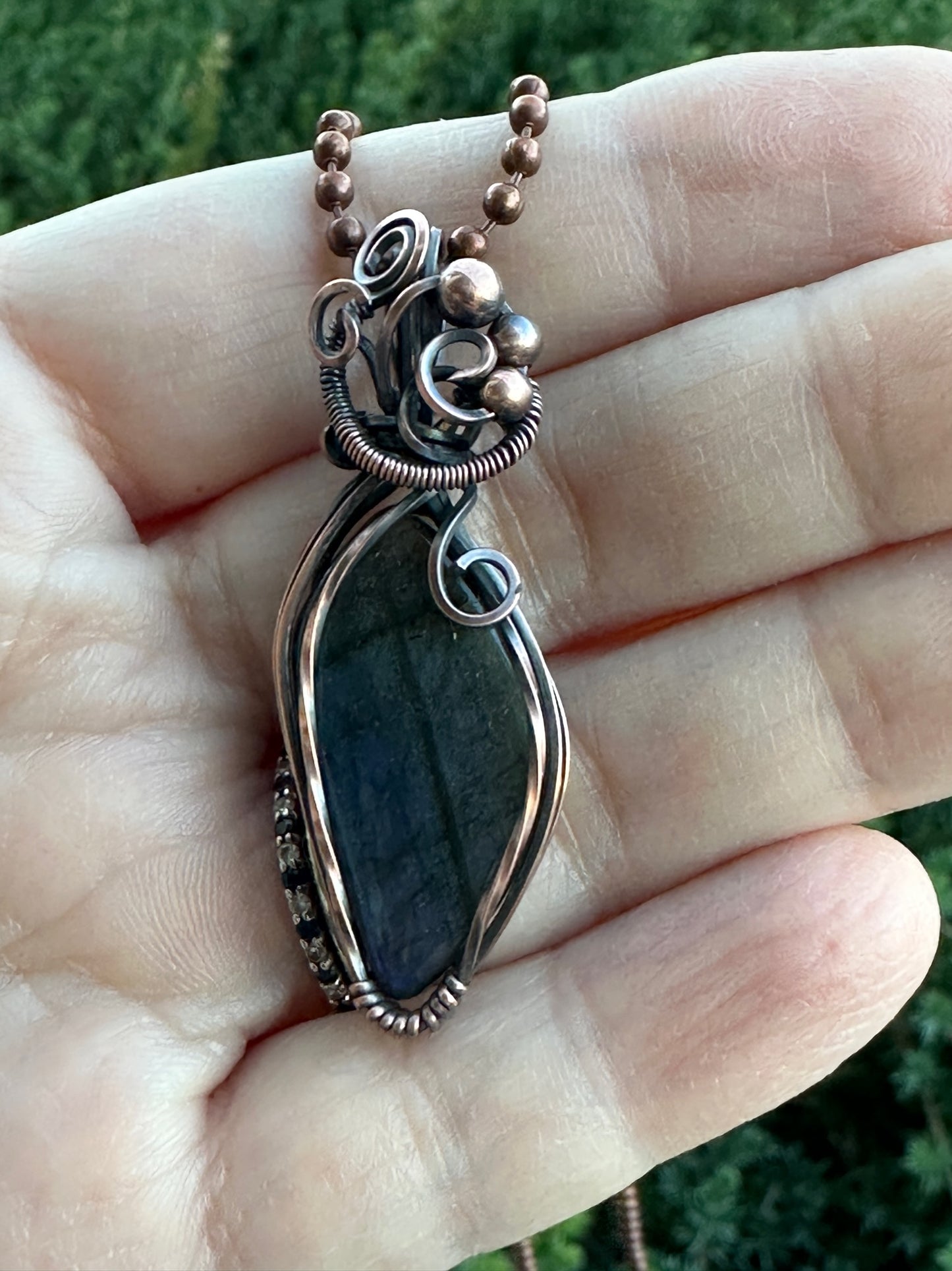 Handmade Wire Wrapped Curved Labradorite Pendant