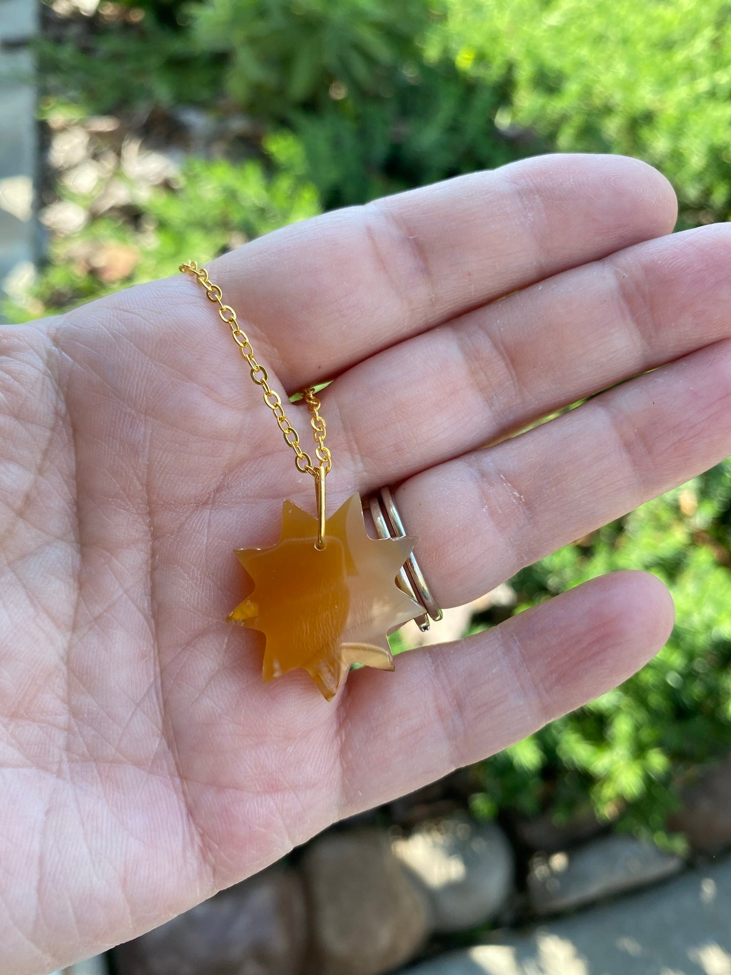 Nine Pointed Star Carnelian Crystal Necklace