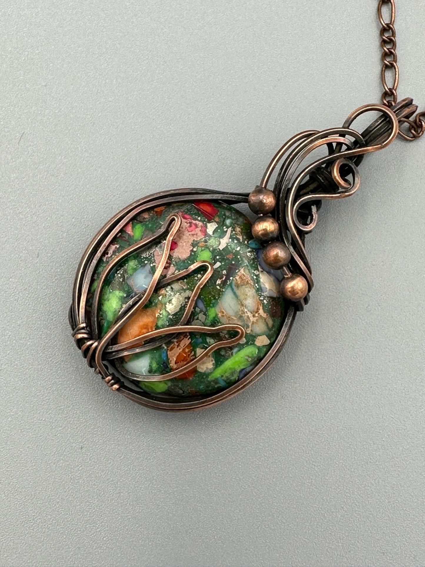 Pyrite Multi-Color Sea Sediment Jasper with Lotus and Copper Beads