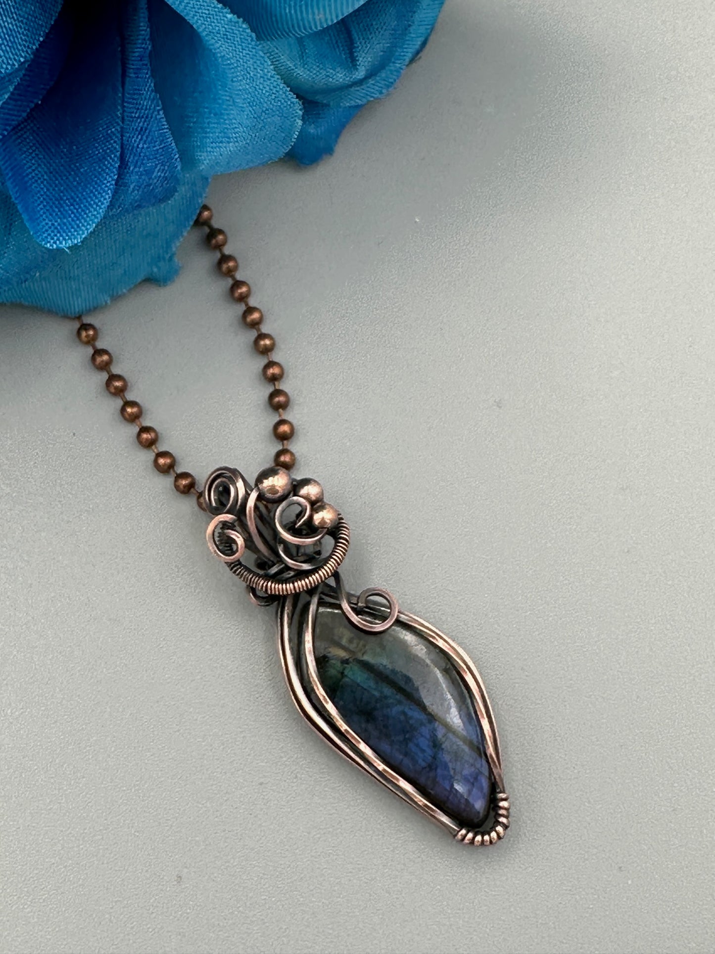 Handmade Wire Wrapped Curved Labradorite Pendant