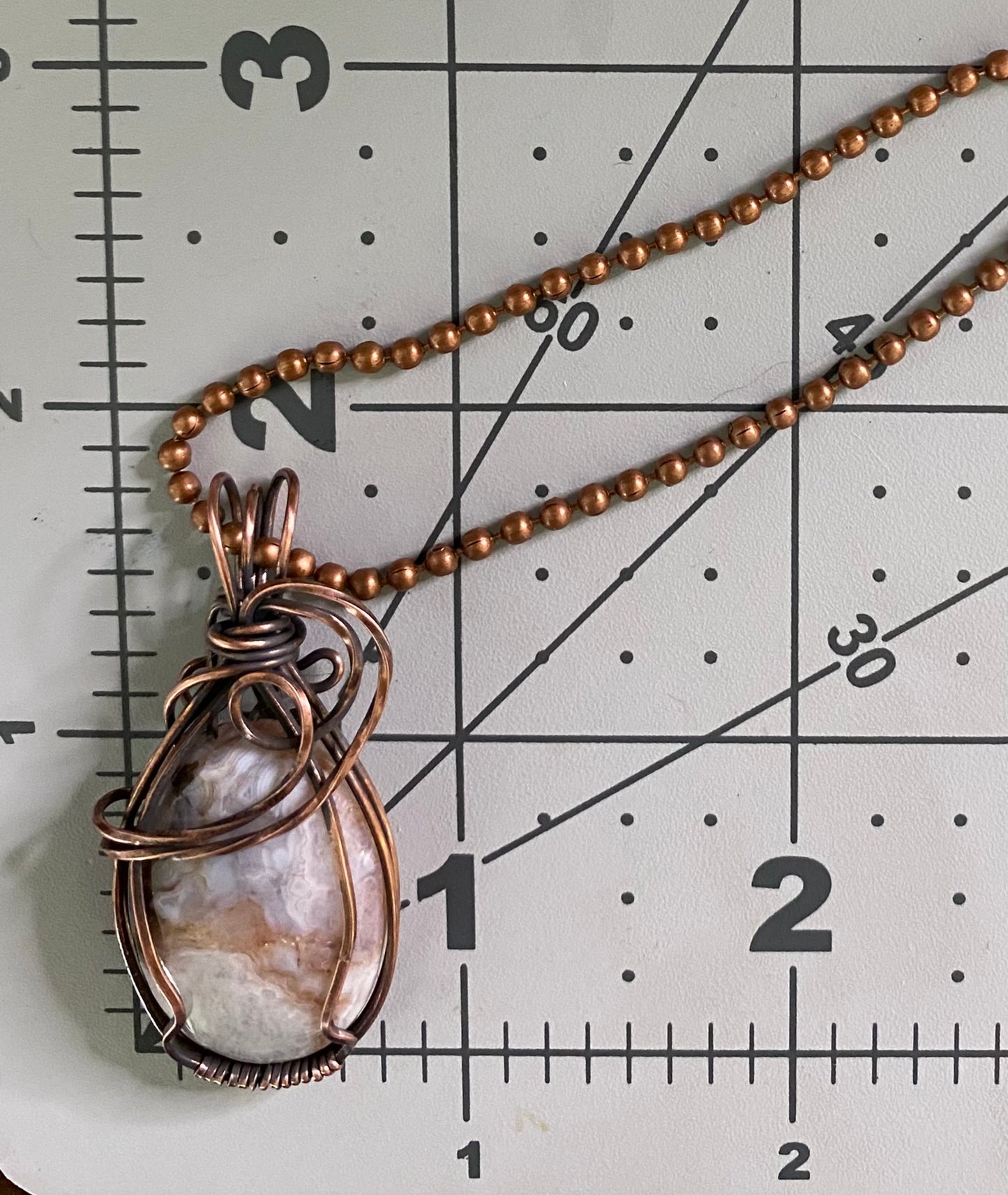Crazy Lace Agate Oval Pendant | Copper Wire Wrapped Pendant