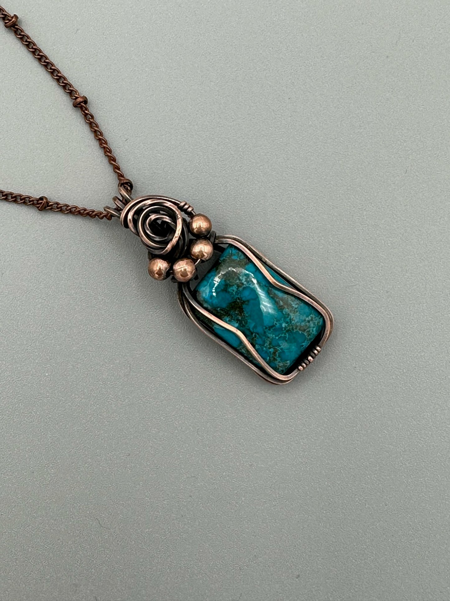 Turquoise Rectangle Handmade Wire Wrapped Pendant
