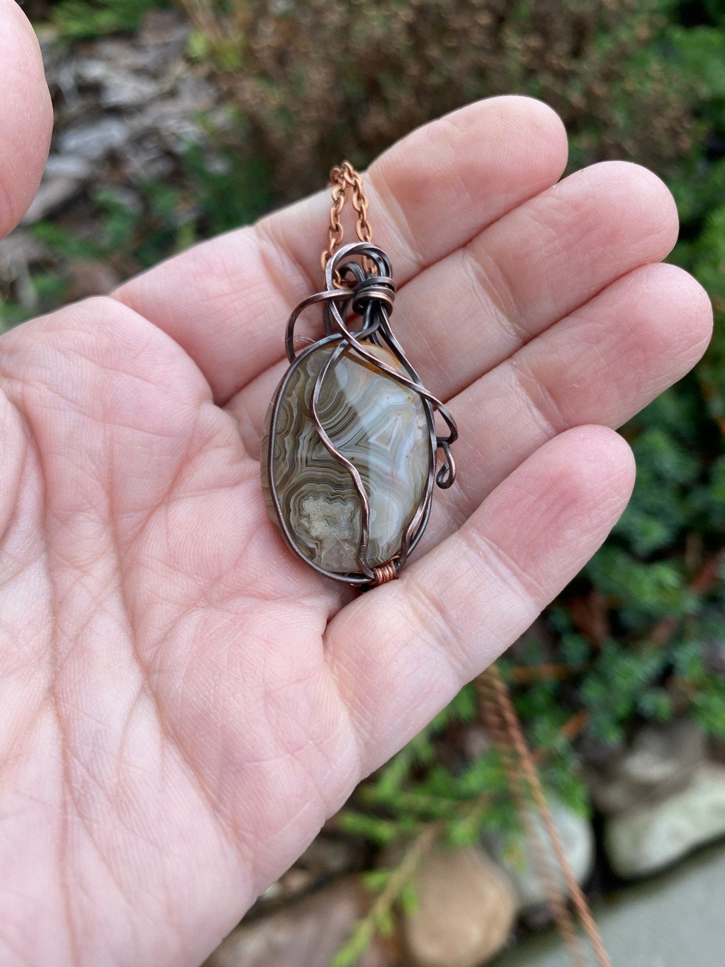 Wire Wrapped Oval Silversmith Crazy Lace Agate Pendant