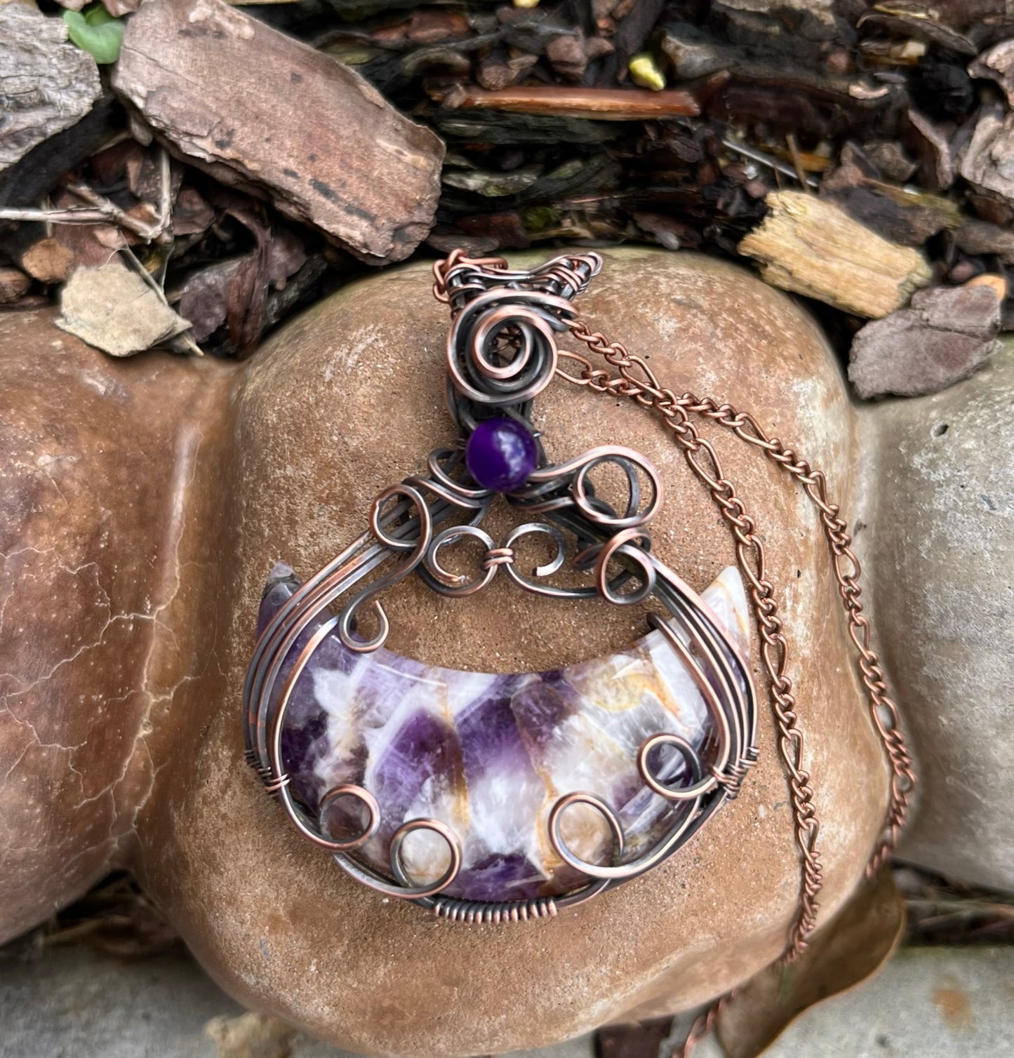 Amethyst Crescent Moon Pendant | Wire Wrapped Moon Necklace