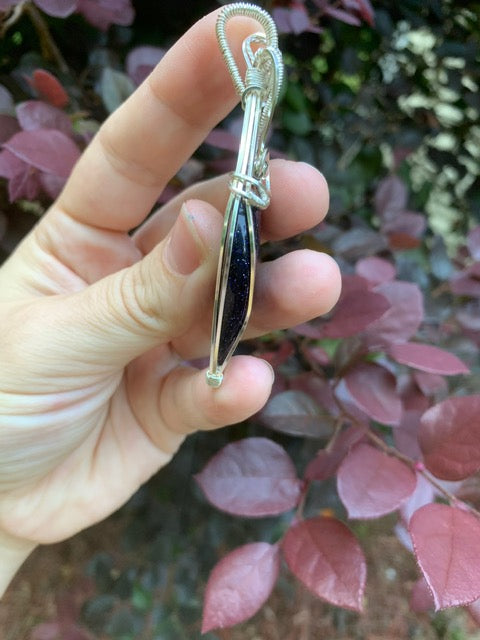 Wire Wrapped Blue Sandstone Pendant