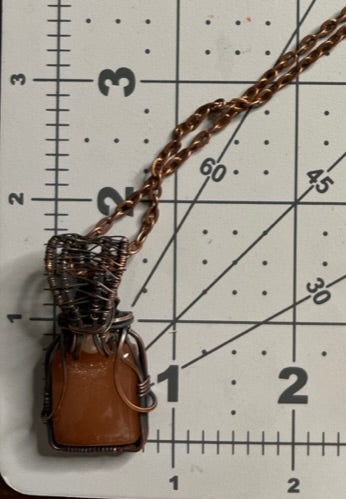 Square Peach Moonstone Wire Wrapped in Antiqued Copper Wire