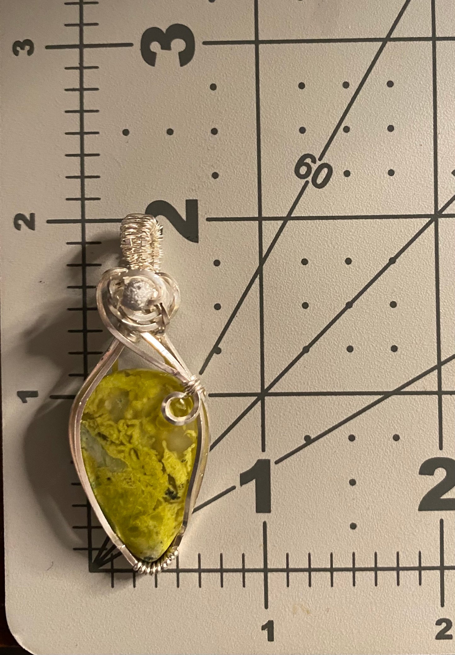 Green Jasper Teardrop Wire Wrapped in Sterling Silver