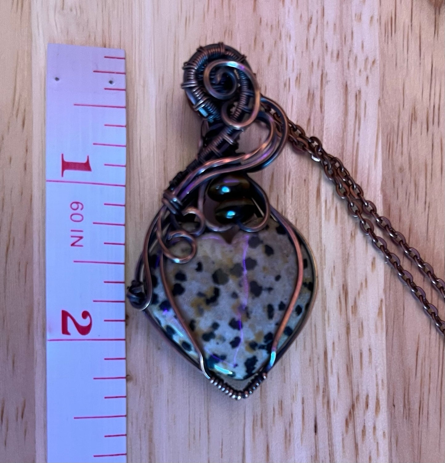 Natural Dalmation Jasper Heart Shaped Wire Wrapped Pendant