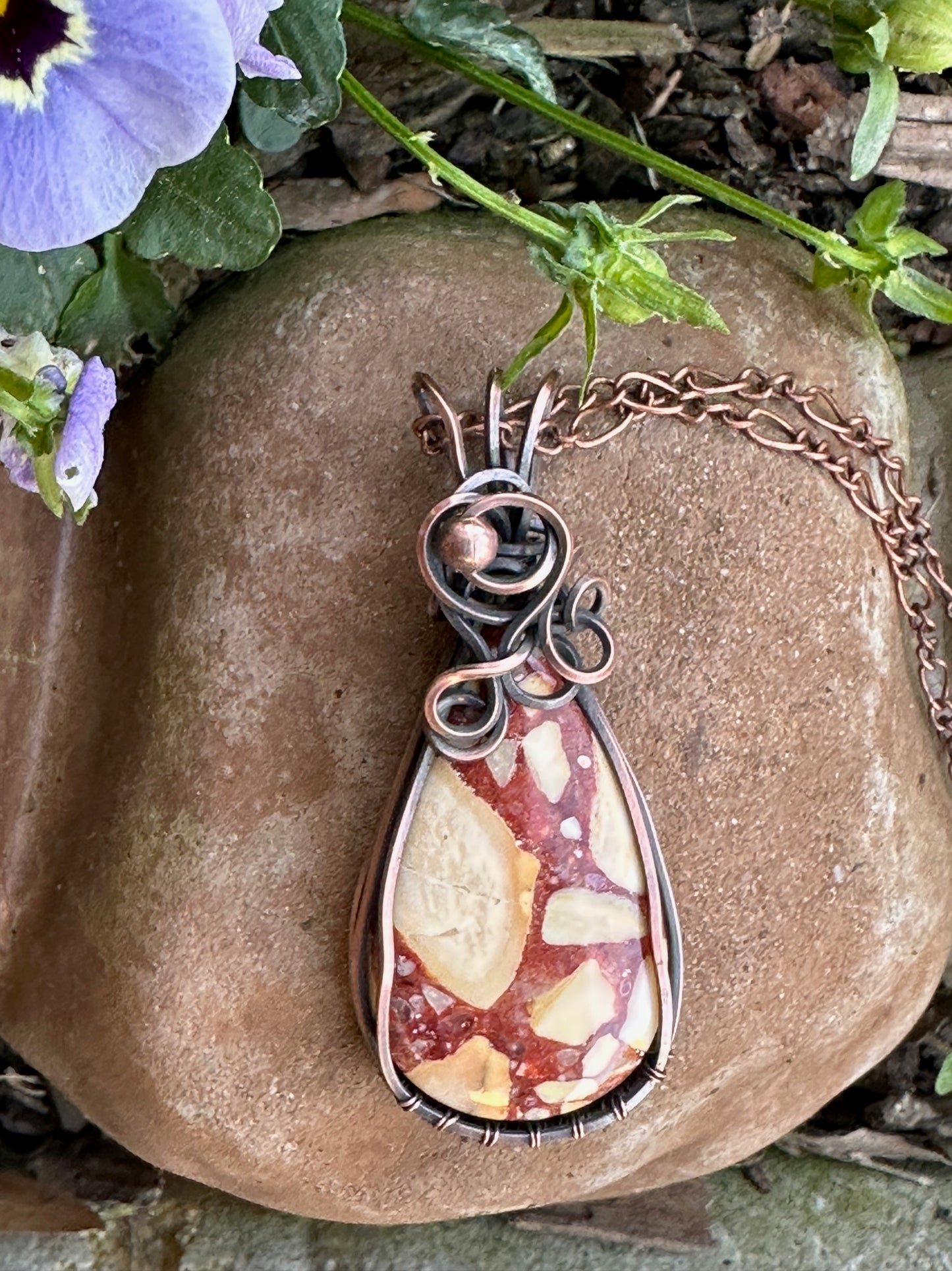Brecciated Mookaite Jasper Wire Wrapped Pendant